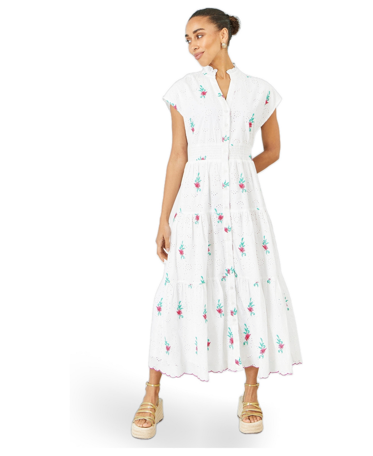 Yumi Women’s Broderie Anglaise Embroidered Midi Dress – White Yumi Women’s Broderie Anglaise Embroidered Midi Dress – White