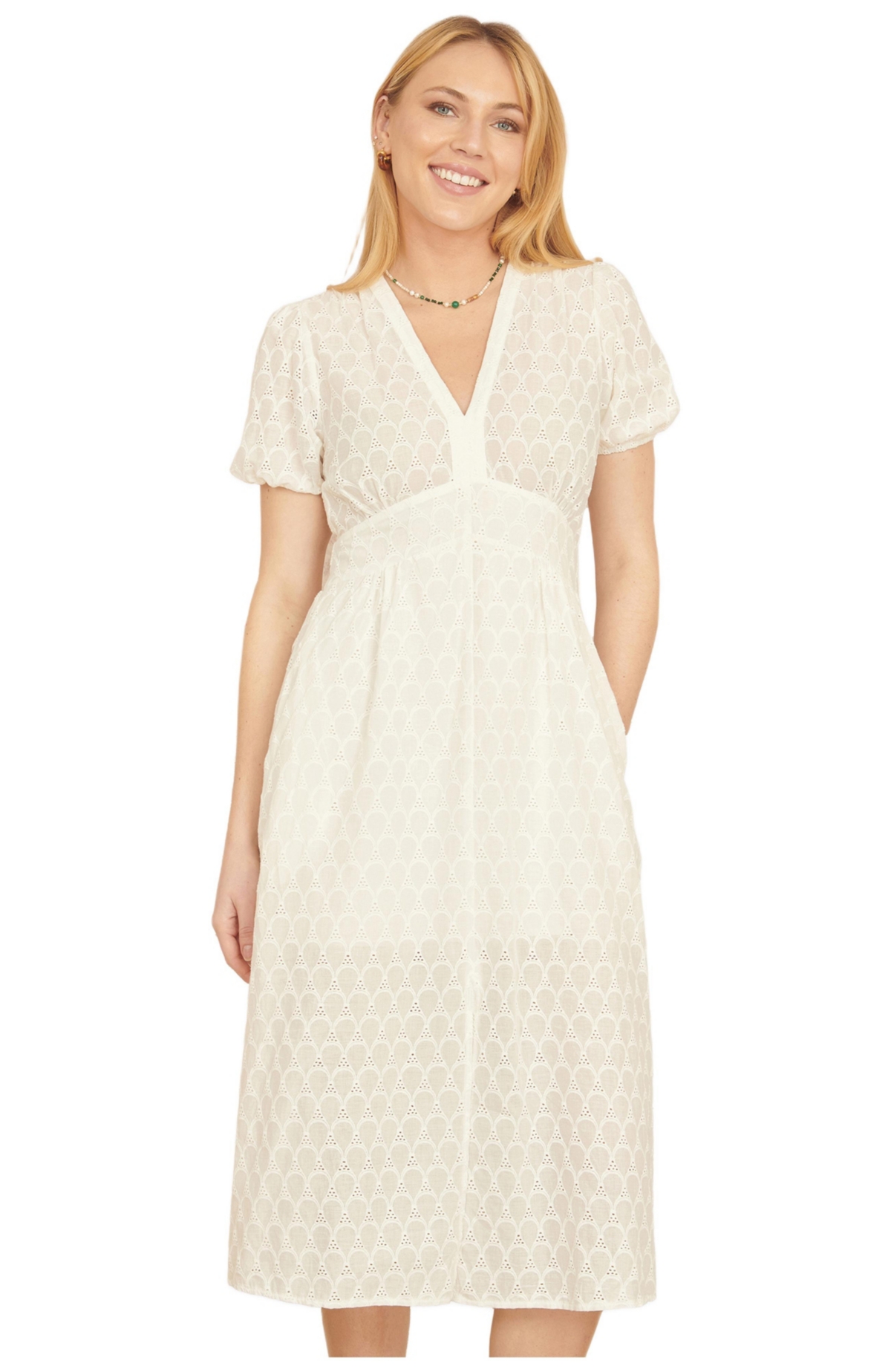 Yumi Women’s Broderie Anglaise Midi Dress – White Yumi Women’s Broderie Anglaise Midi Dress – White