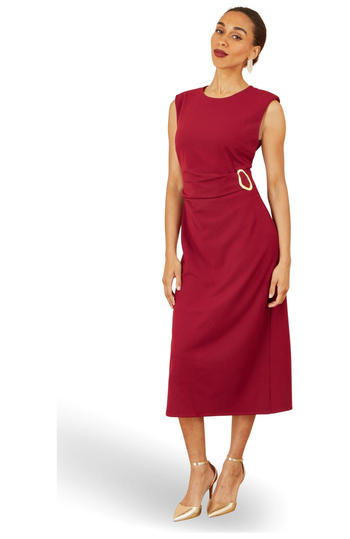 Yumi Women’s Buckle Detail Ruched Dress – Burgundy Yumi Women’s Buckle Detail Ruched Dress – Burgundy