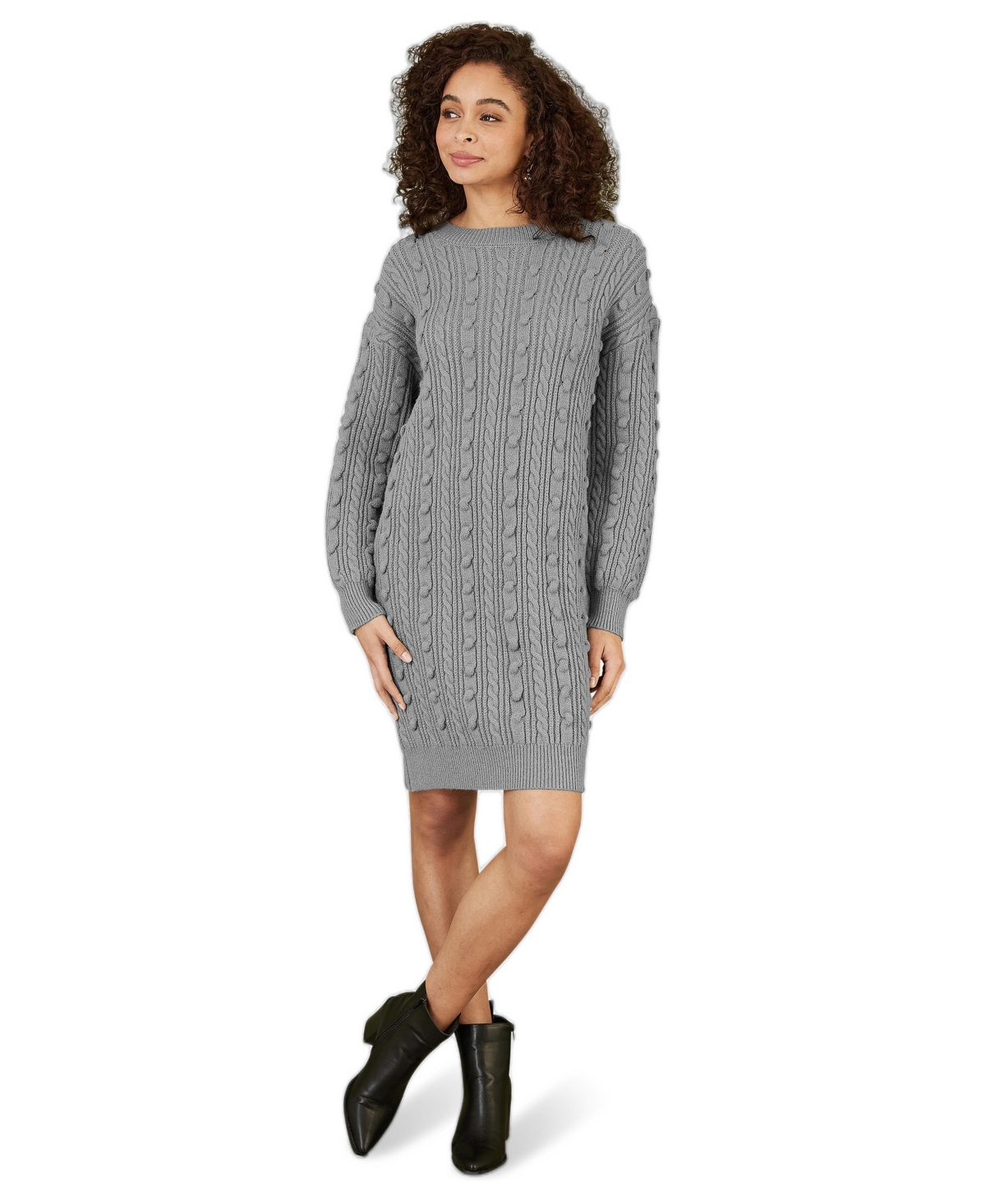 Yumi Women’s Cable Knit Tunic Dress – Grey Yumi Women’s Cable Knit Tunic Dress – Grey
