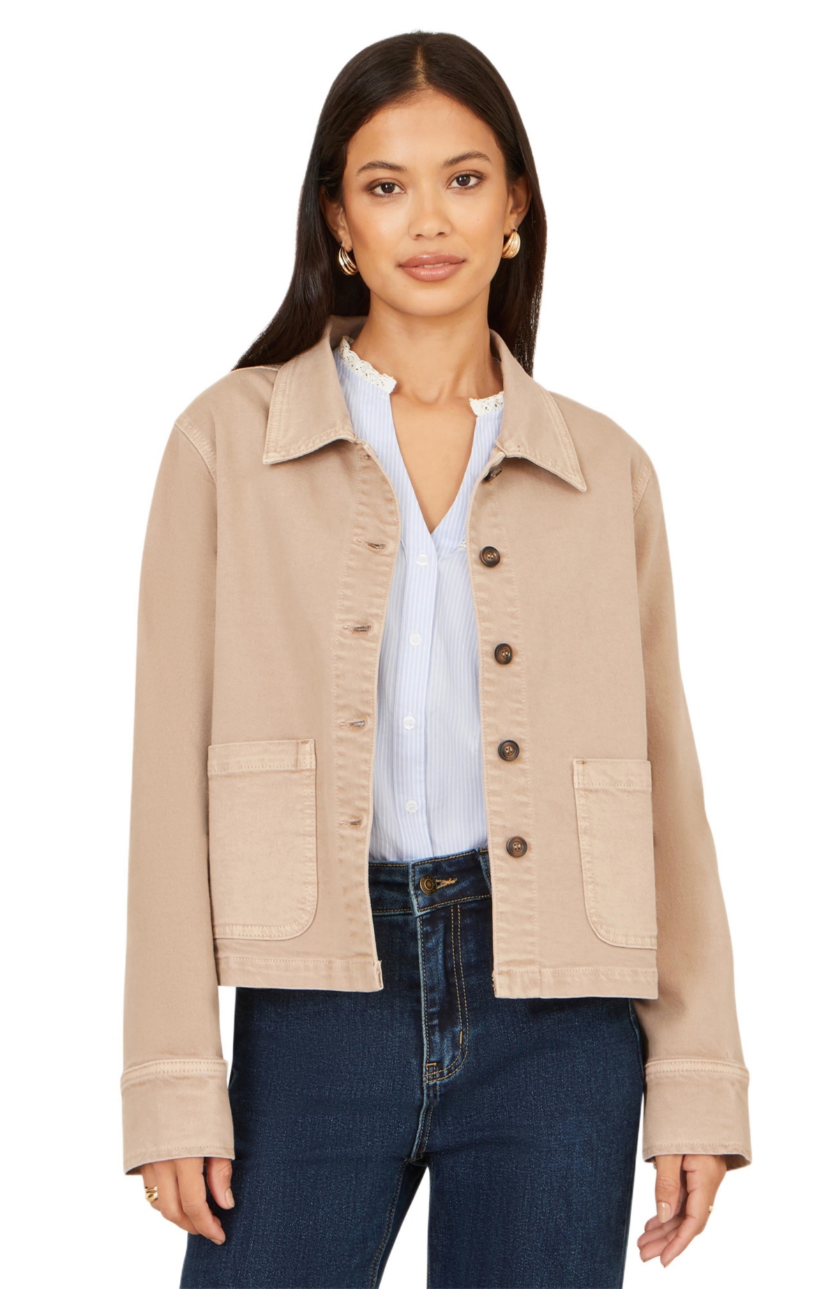 Yumi Women’s Canvas Patch Pocket Jacket – Beige Yumi Women’s Canvas Patch Pocket Jacket – Beige