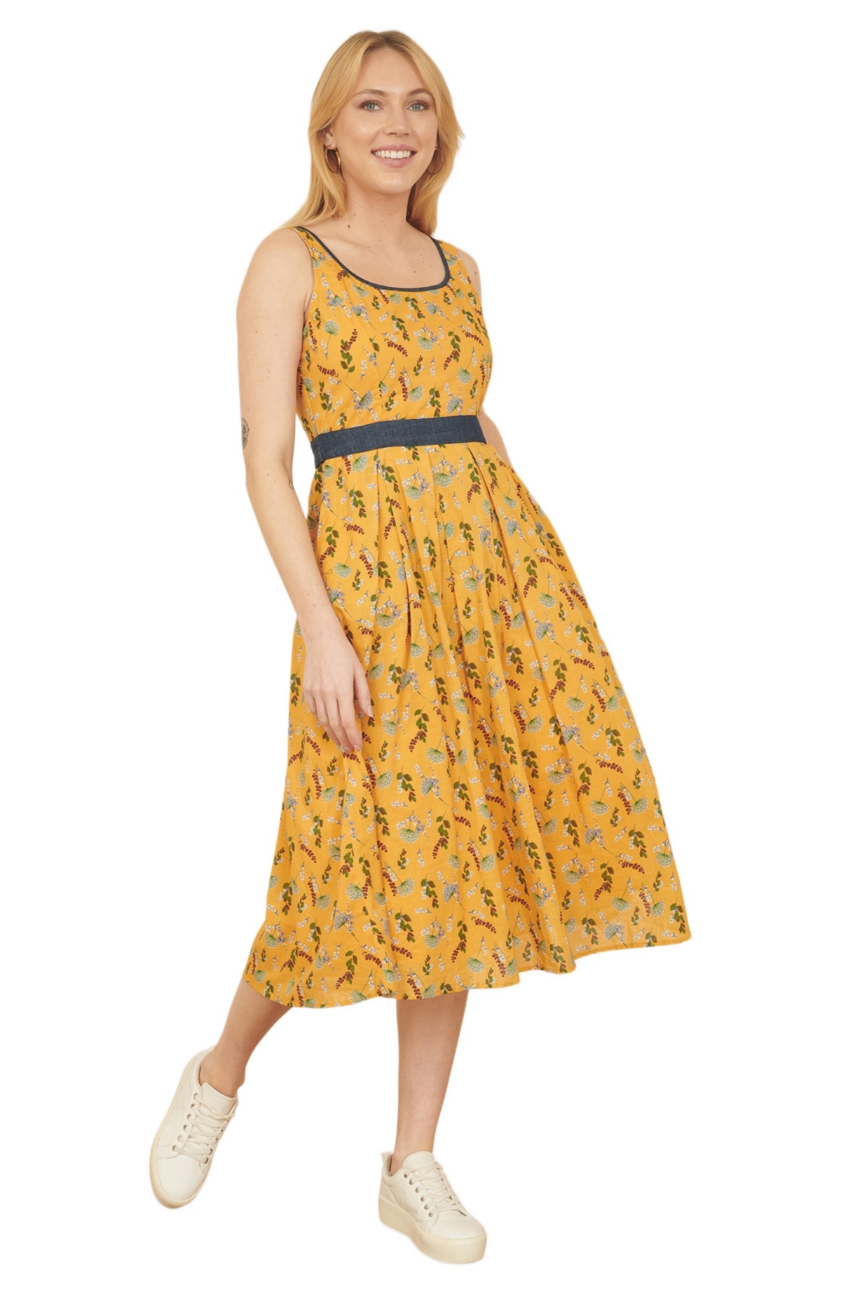 Yumi Women’s Cinched Waist Skater Dress – Mustard Yumi Women’s Cinched Waist Skater Dress – Mustard