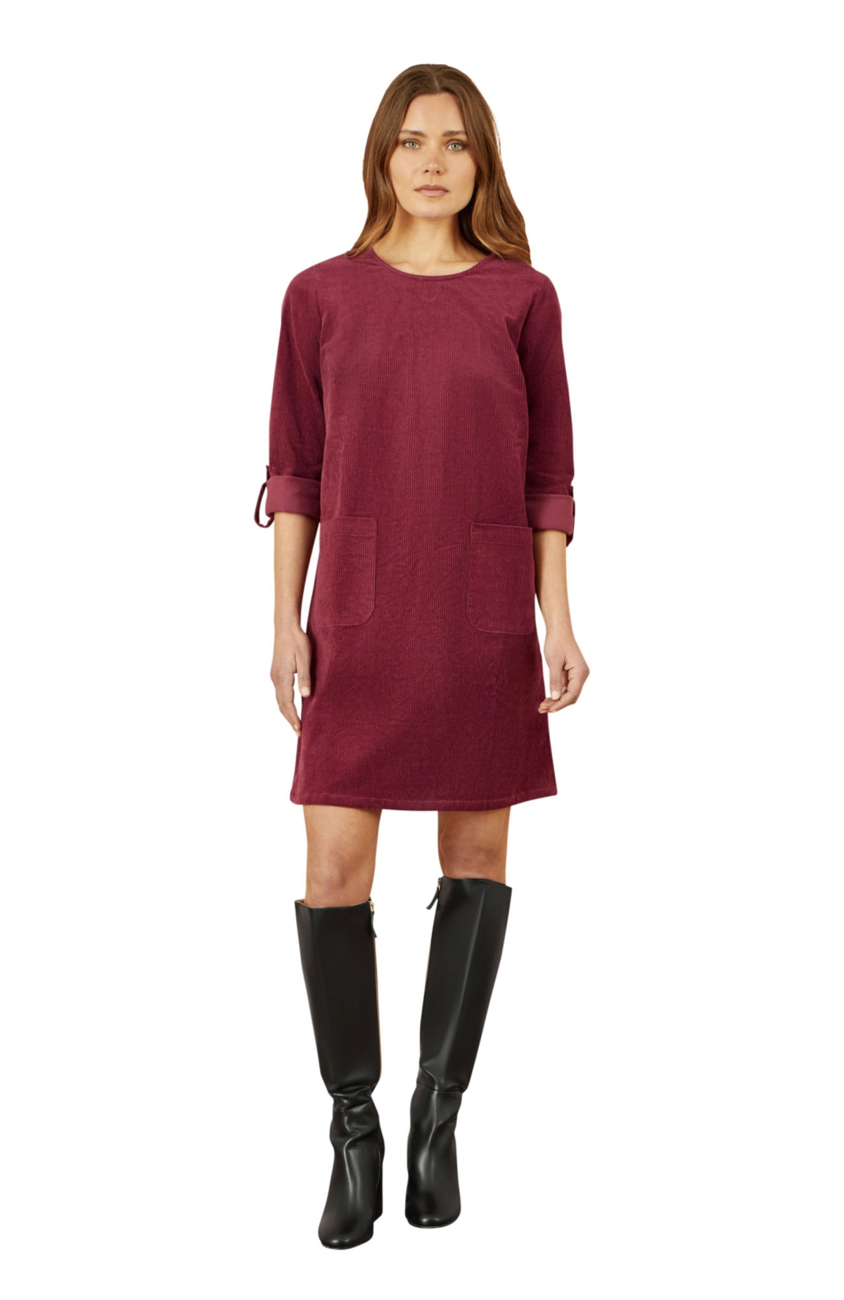 Yumi Women’s Cord Tunic Dress With Pockets – Burgundy Yumi Women’s Cord Tunic Dress With Pockets – Burgundy