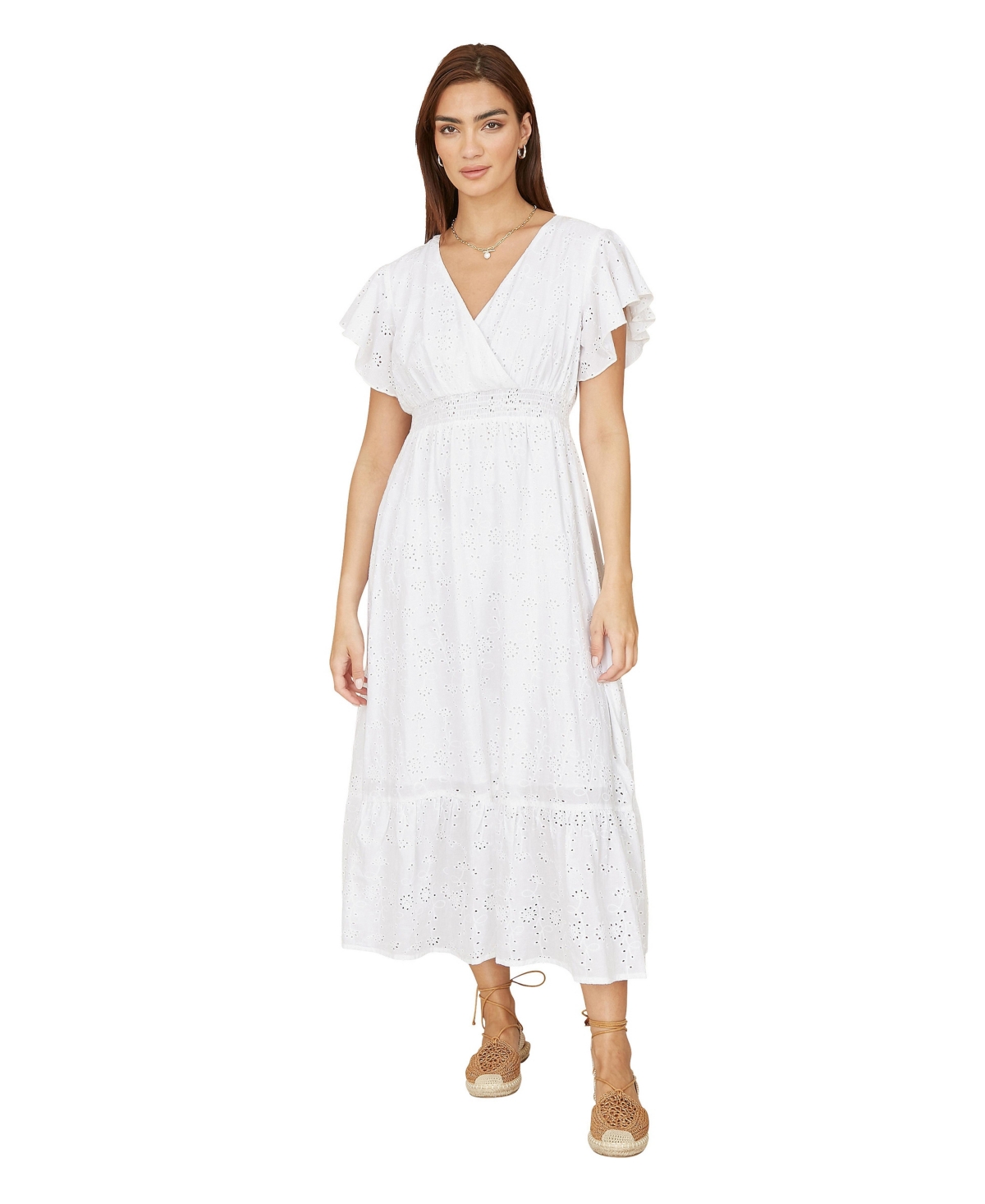 Yumi Women’s Cotton Broderie Anglaise Wrap Midi Dress – White
