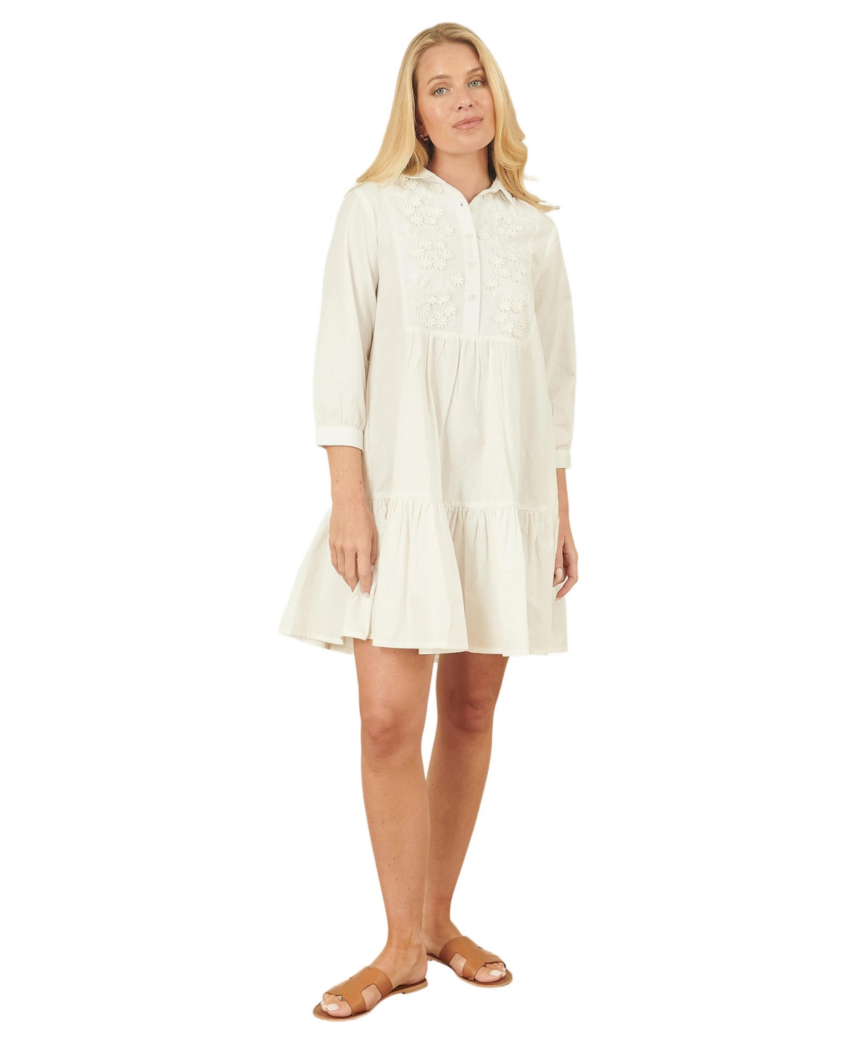 Yumi Women’s Cotton Flower Tunic Dress – White Yumi Women’s Cotton Flower Tunic Dress – White