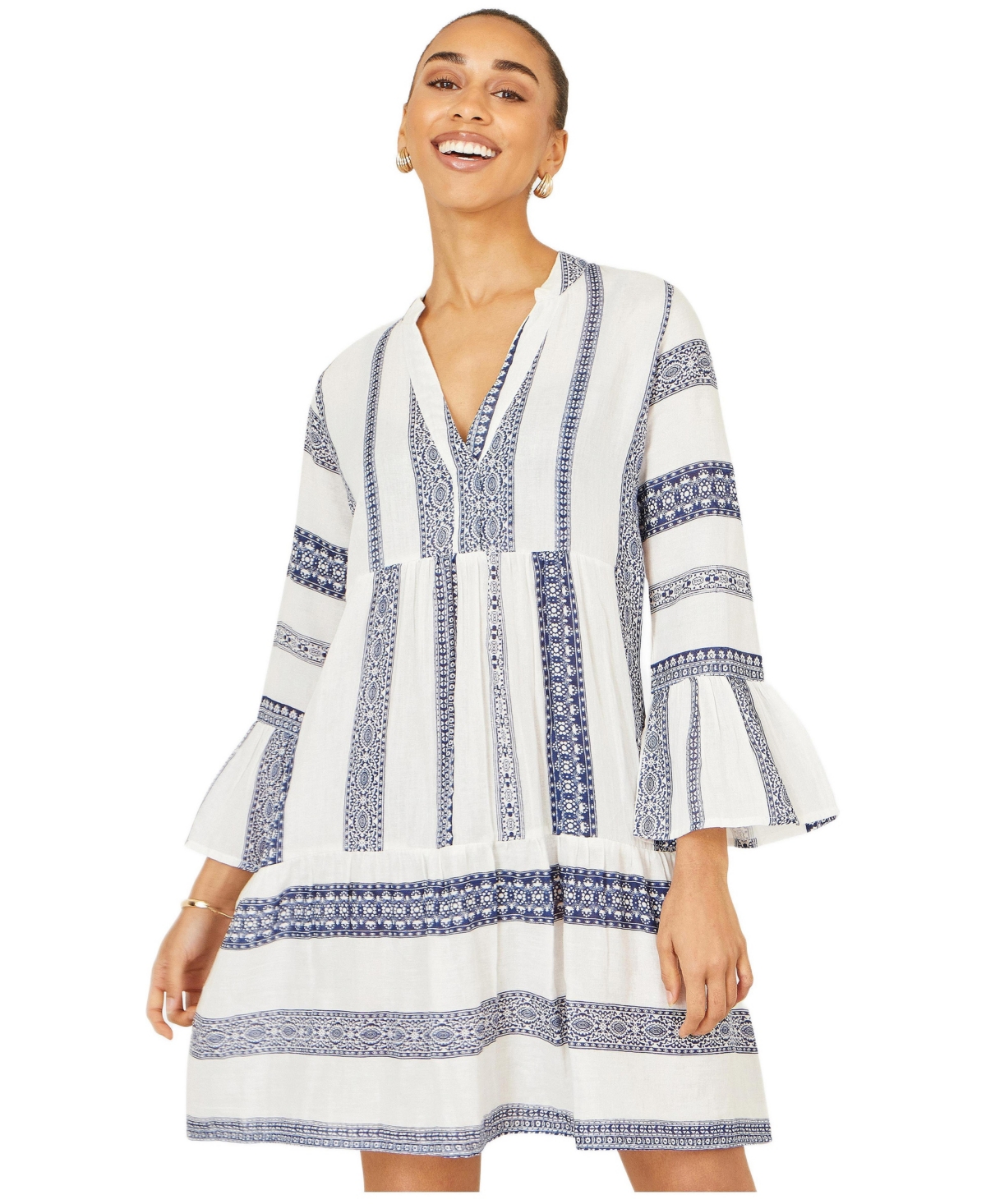 Yumi Women’s Cotton Stripe Tunic Dress – Blue Yumi Women’s Cotton Stripe Tunic Dress – Blue