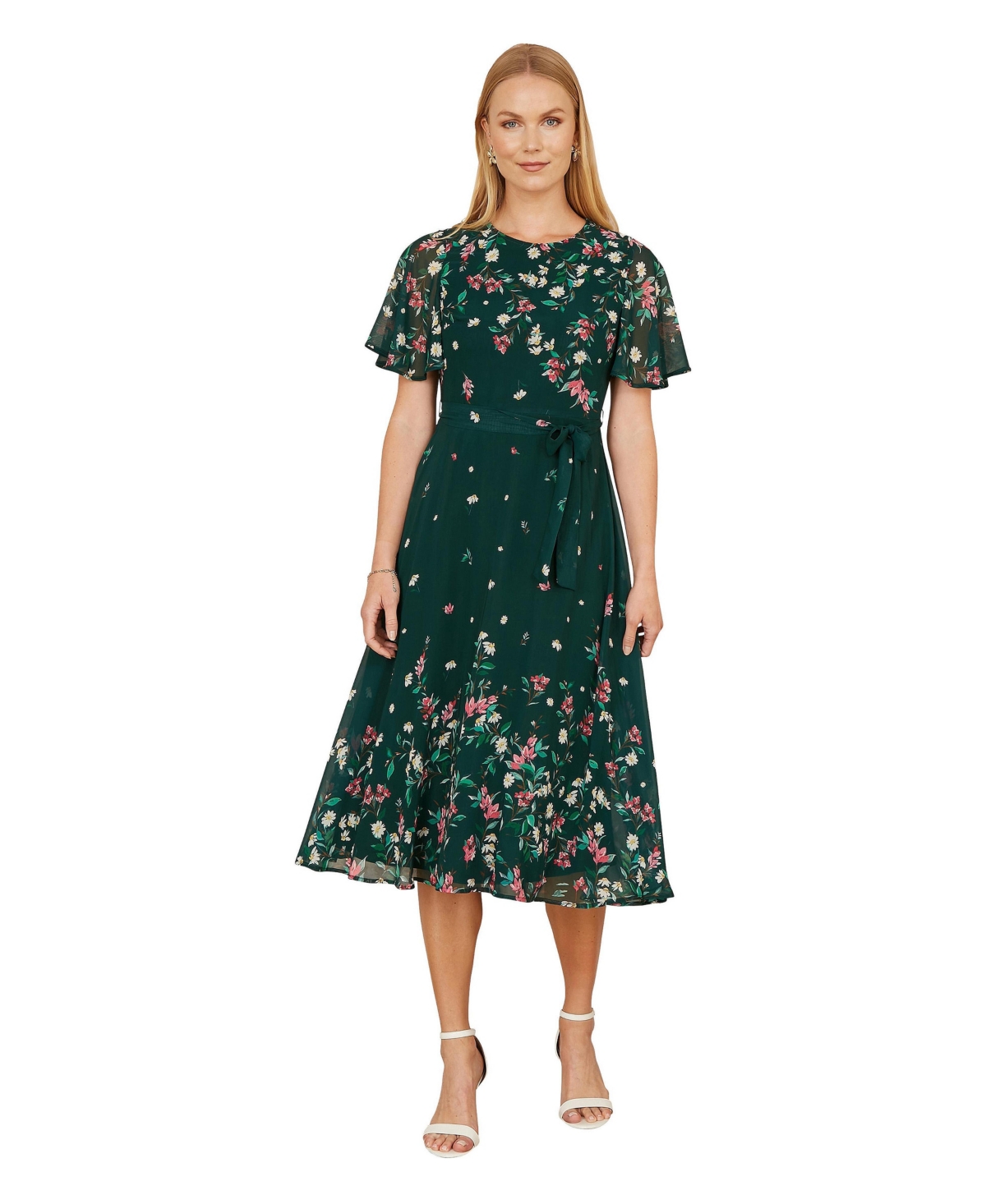 Yumi Women’s Daisy Mirror Placement Skater Dress – Green Yumi Women’s Daisy Mirror Placement Skater Dress – Green