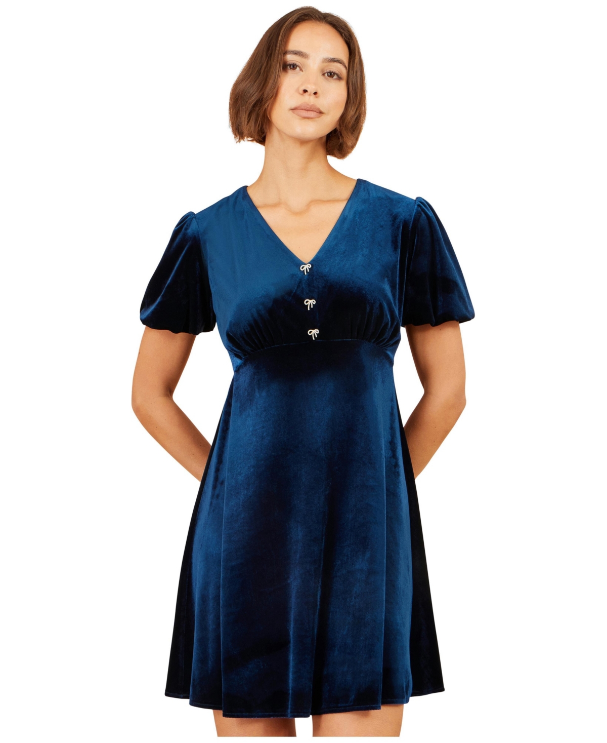 Yumi Women’s Diamante Bow Velvet Skater Dress – Navy Yumi Women’s Diamante Bow Velvet Skater Dress – Navy