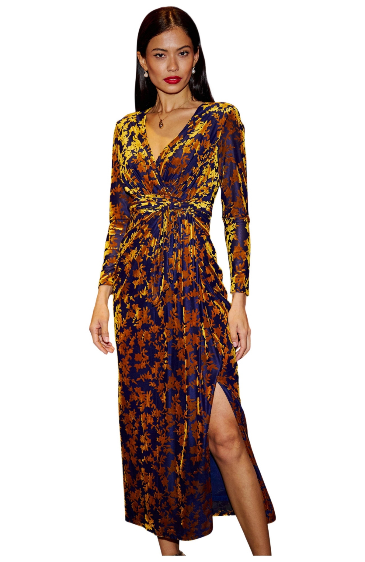 Yumi Women’s Dresses Velour Stretch Midi Dress – Gold Yumi Women’s Dresses Velour Stretch Midi Dress – Gold