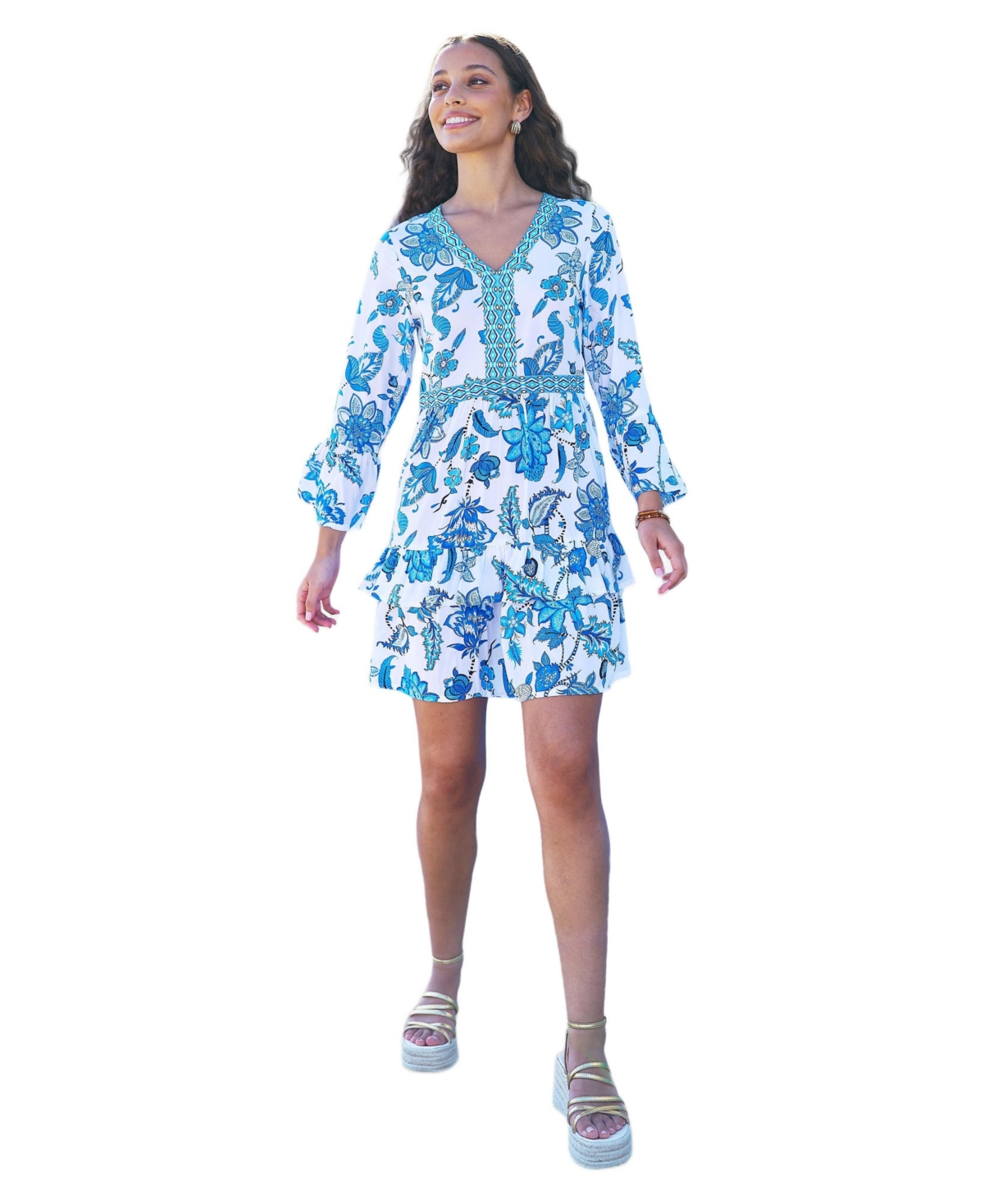 Yumi Women’s Floral Beach Tunic Dress – Blue Yumi Women’s Floral Beach Tunic Dress – Blue