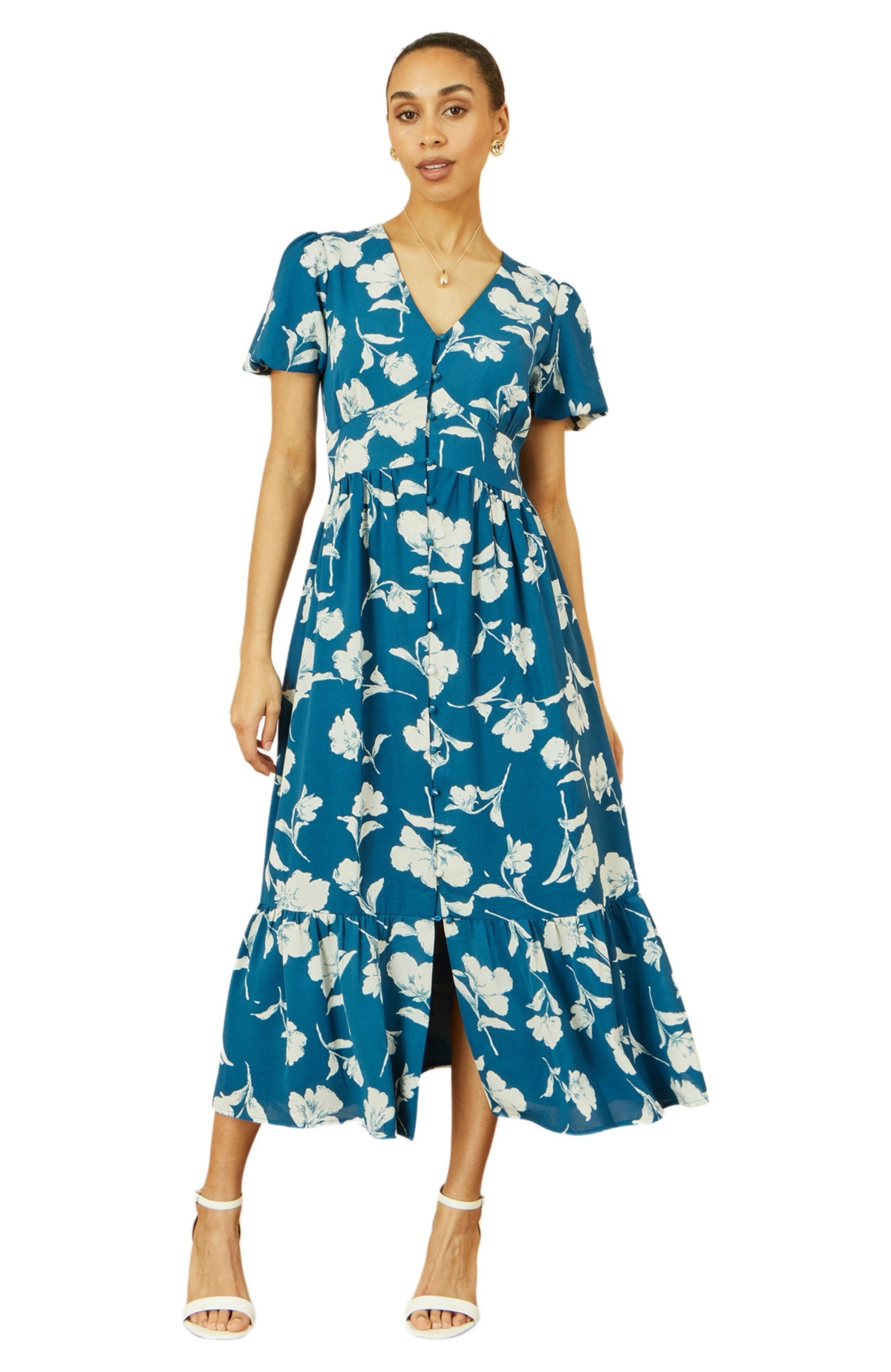 Yumi Women’s Floral Button Down Floral Midi Dress – Teal Yumi Women’s Floral Button Down Floral Midi Dress – Teal