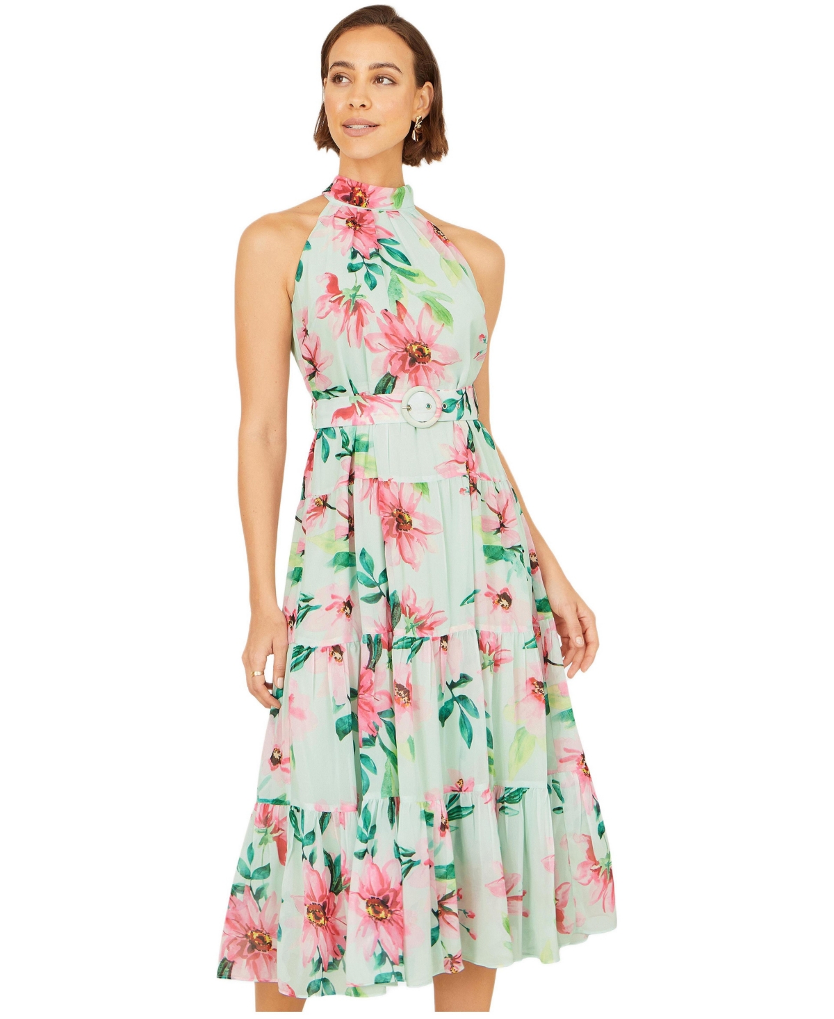 Yumi Women’s Floral Halter Neck Midi Dress – Mint green