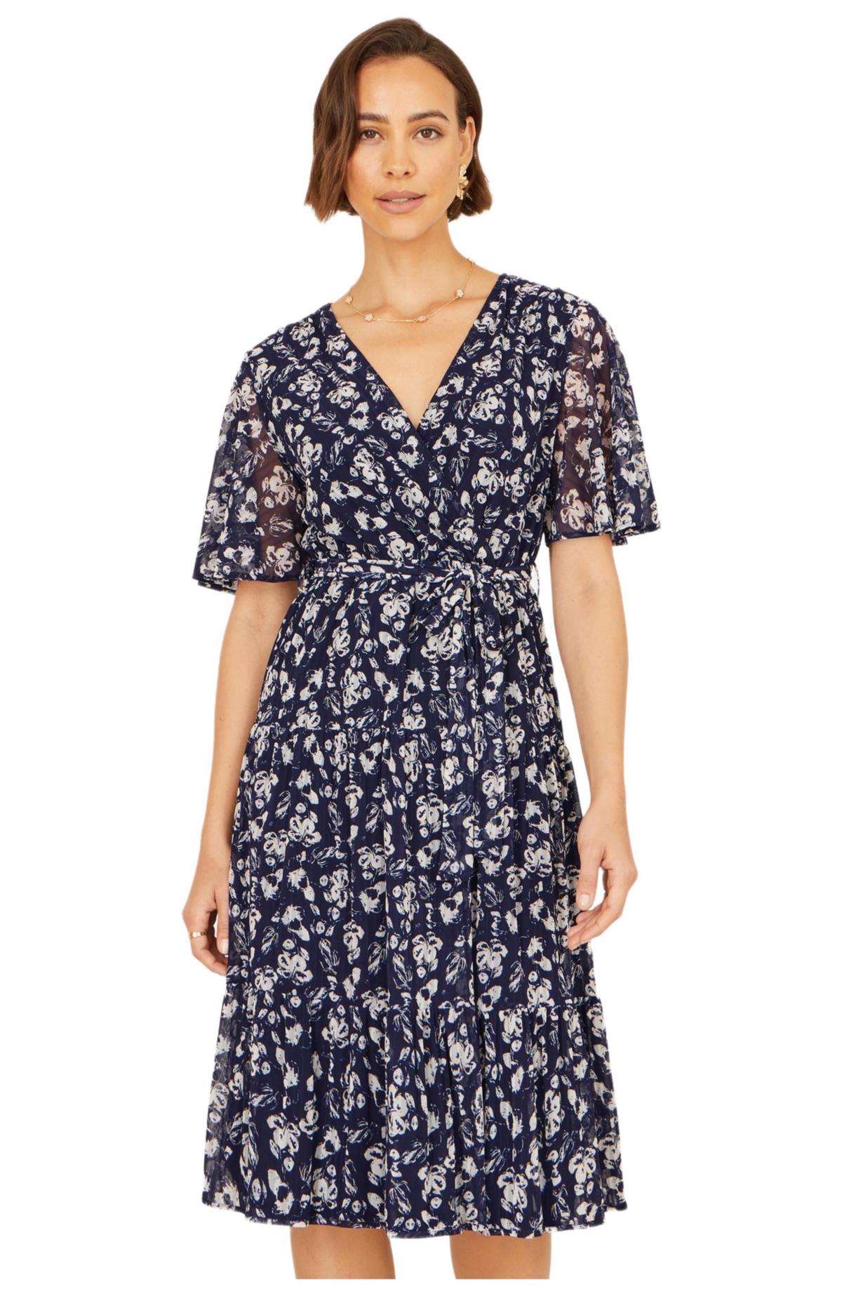 Yumi Women’s Floral Mesh Wrap Dress – Navy Yumi Women’s Floral Mesh Wrap Dress – Navy
