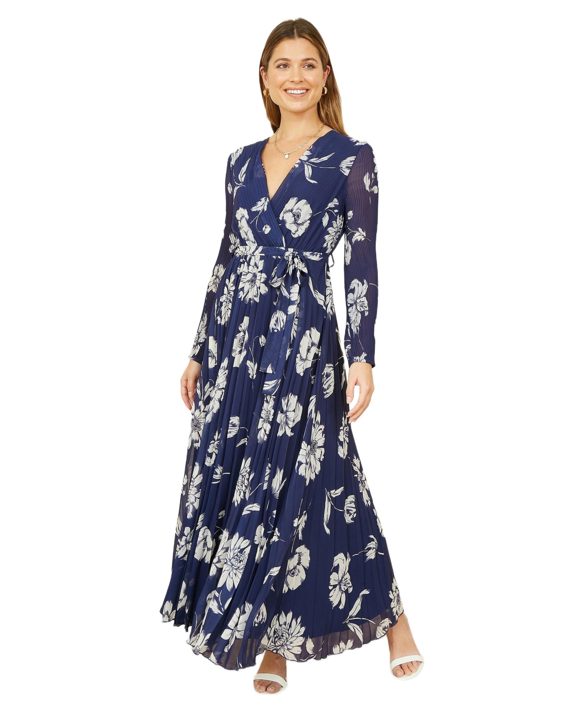 Yumi Women’s Floral Pleated Midi Wrap Dress – Navy Yumi Women’s Floral Pleated Midi Wrap Dress – Navy
