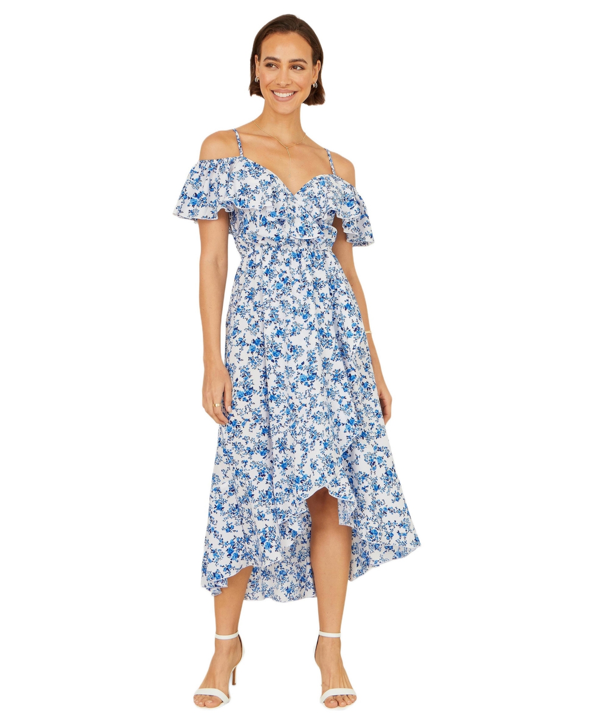 Yumi Women’s Floral Print Bardot Midi Dress – Blue