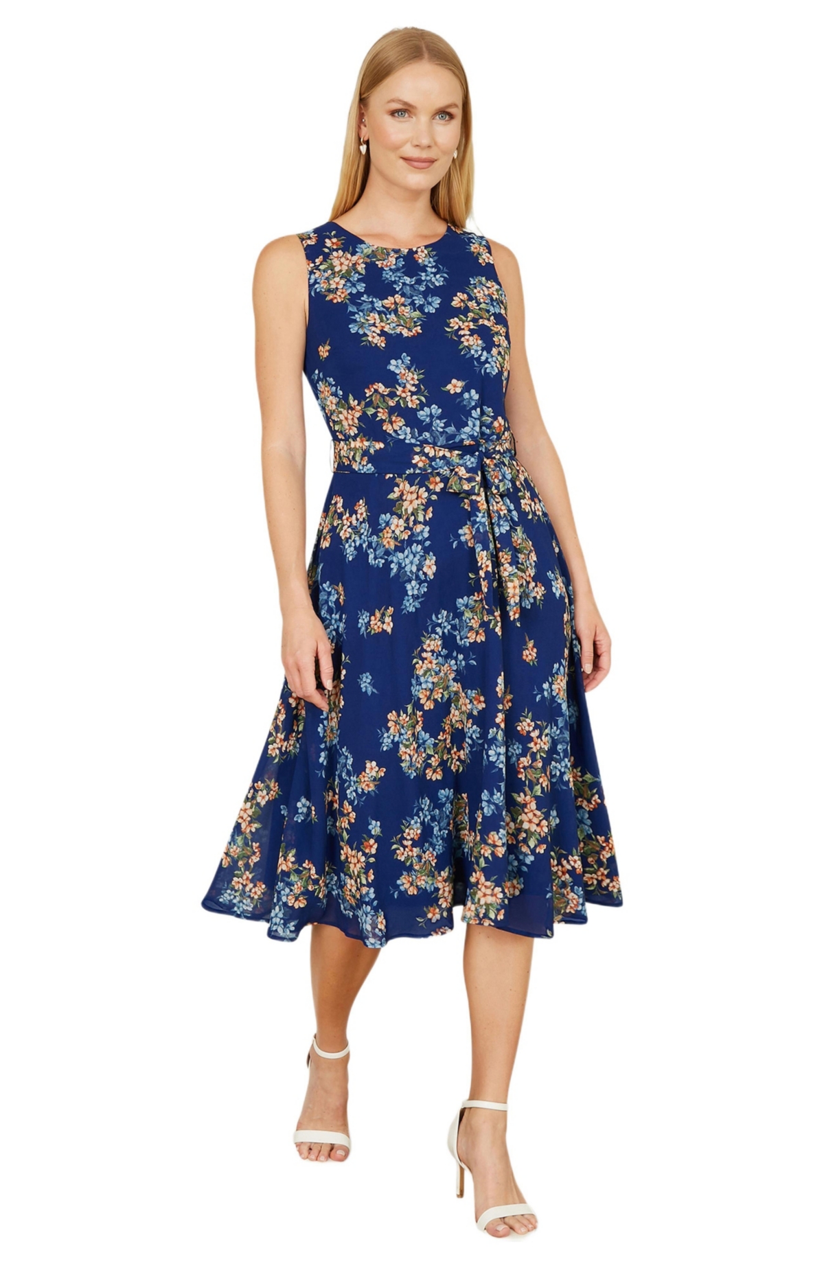 Yumi Women’s Floral Skater Sleeveless Midi Dress – Blue Yumi Women’s Floral Skater Sleeveless Midi Dress – Blue