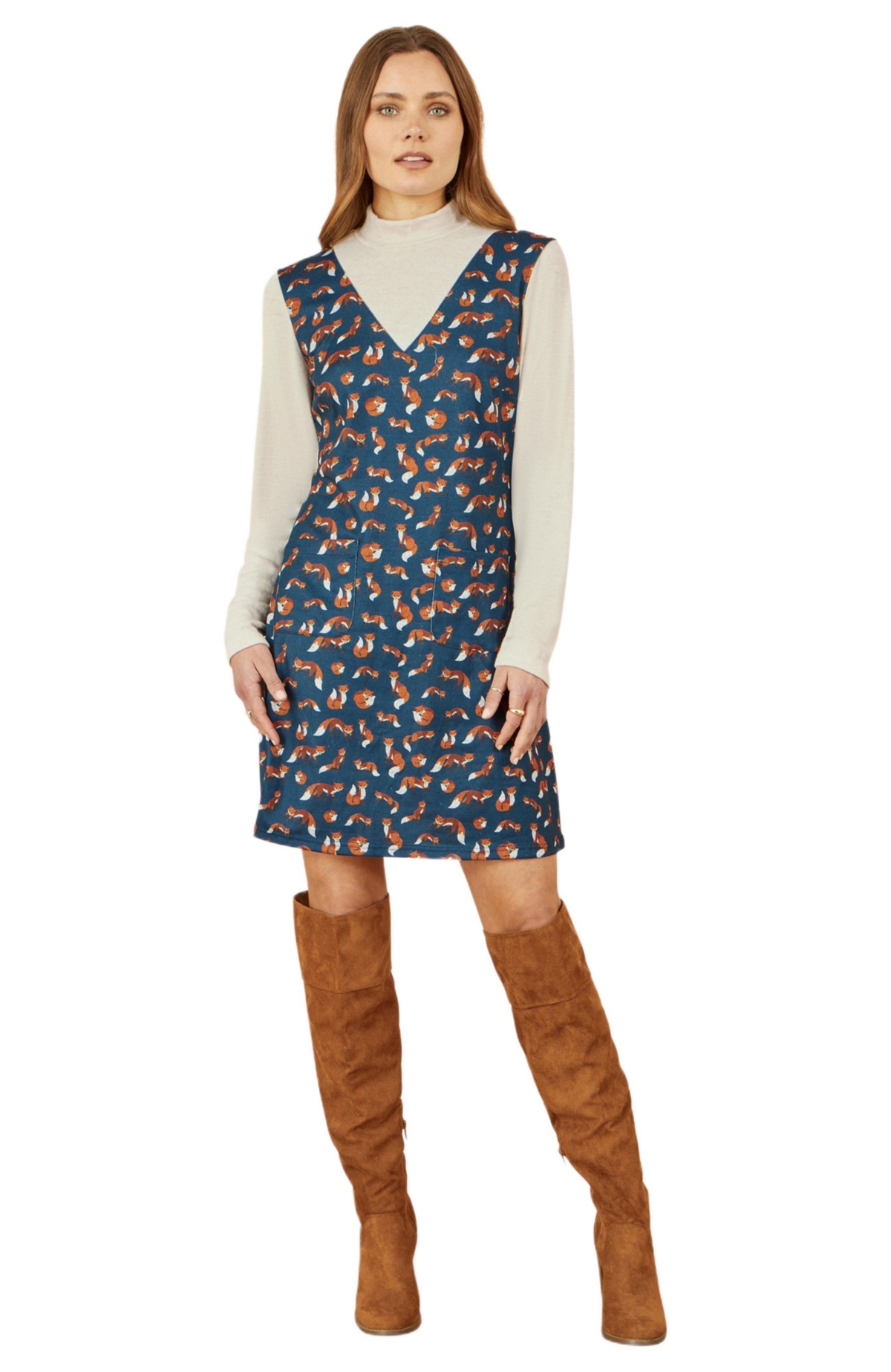 Yumi Women’s Fox Long Sleeve Layered Tunic Dress – Blue Yumi Women’s Fox Long Sleeve Layered Tunic Dress – Blue