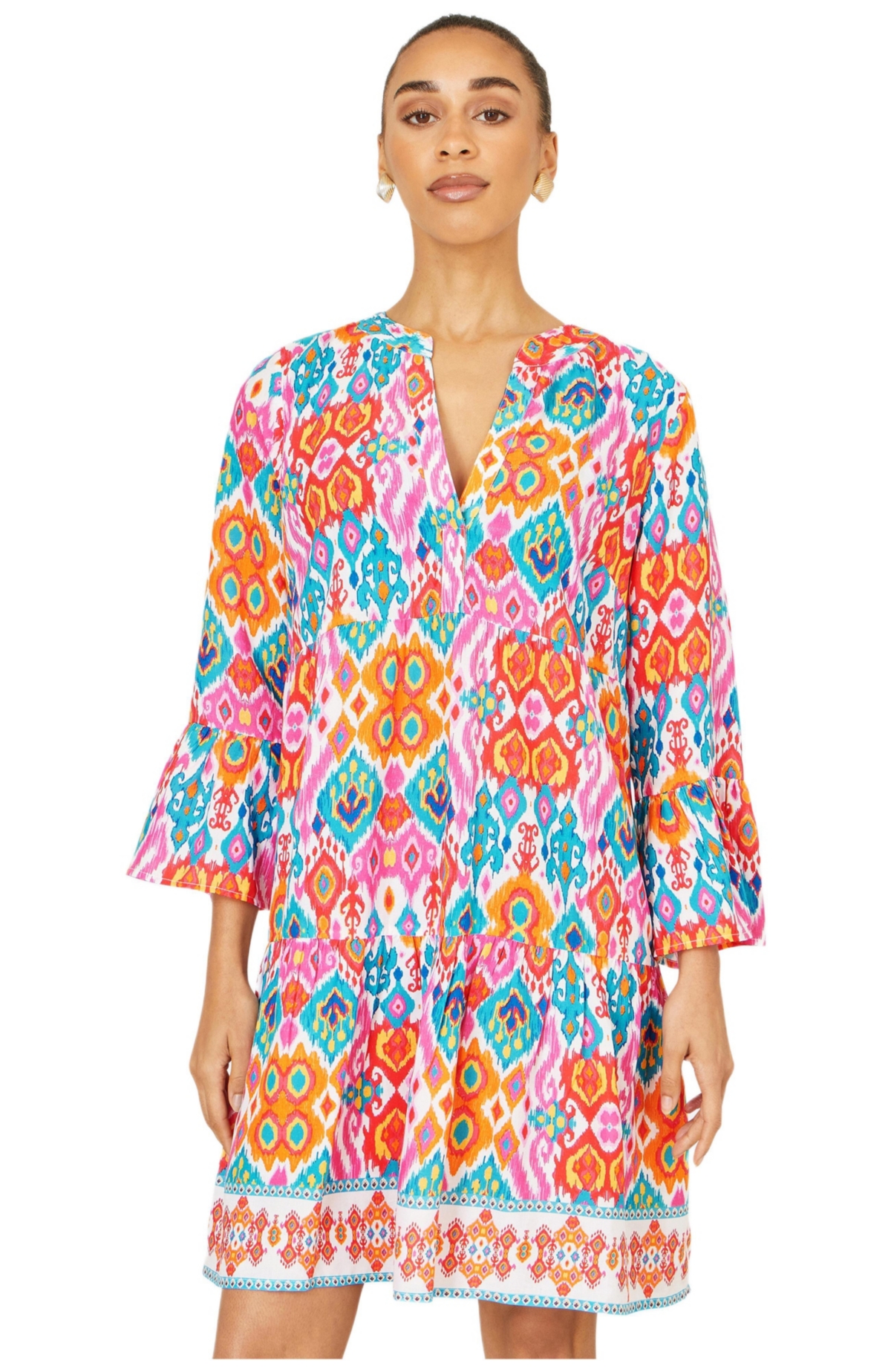 Yumi Women’s Ikat Print Viscose Beach Tunic Dress – Multi Yumi Women’s Ikat Print Viscose Beach Tunic Dress – Multi