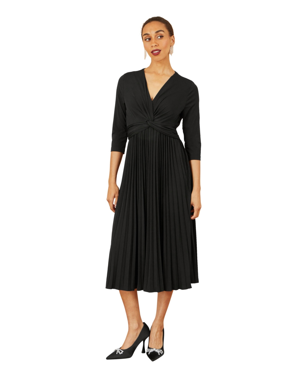 Yumi Women’s Jersey Knot Waist Midi Dress – Black Yumi Women’s Jersey Knot Waist Midi Dress – Black