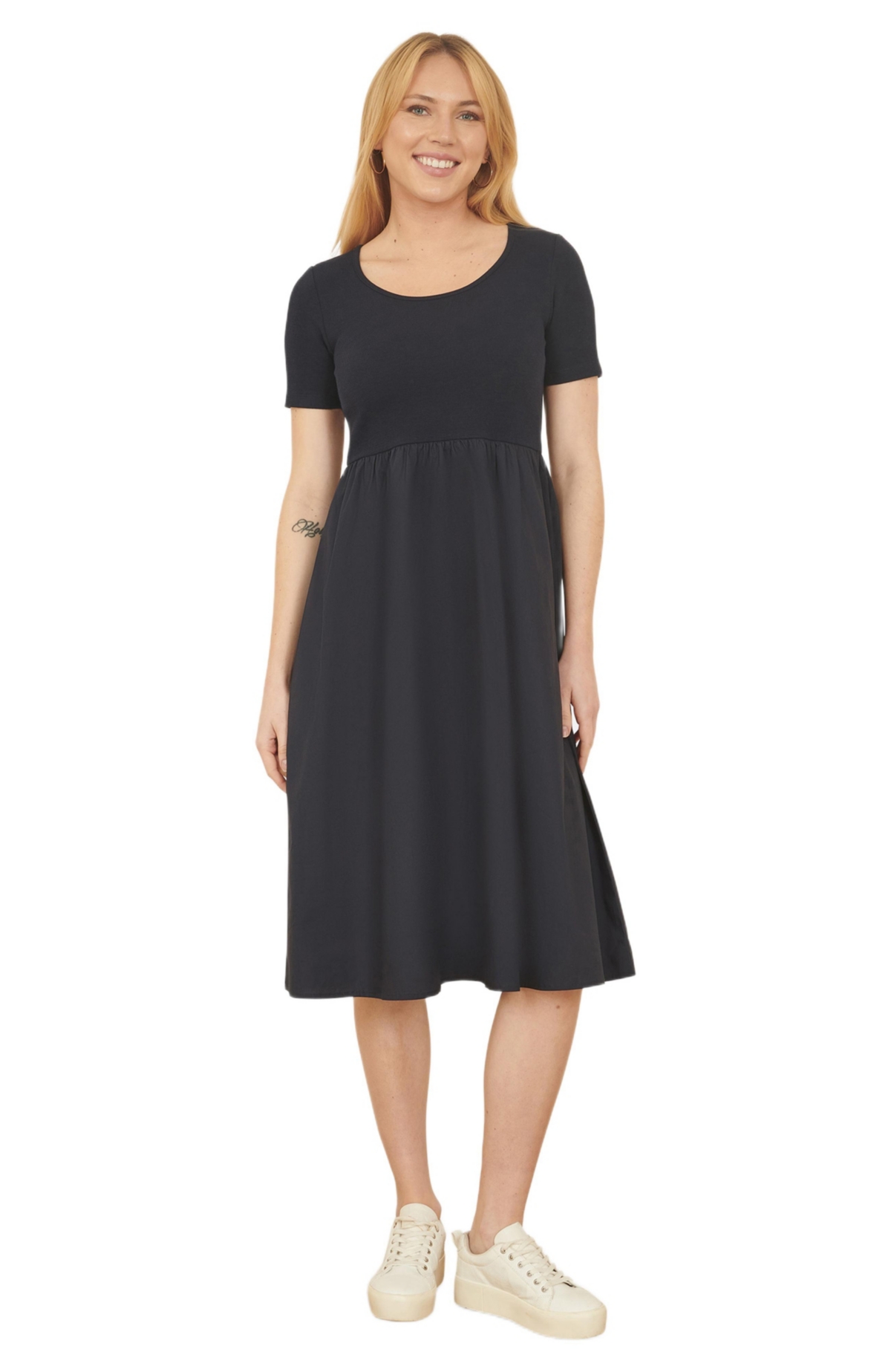 Yumi Women’s Jersey Top And Cotton Midi Dress – Black Yumi Women’s Jersey Top And Cotton Midi Dress – Black