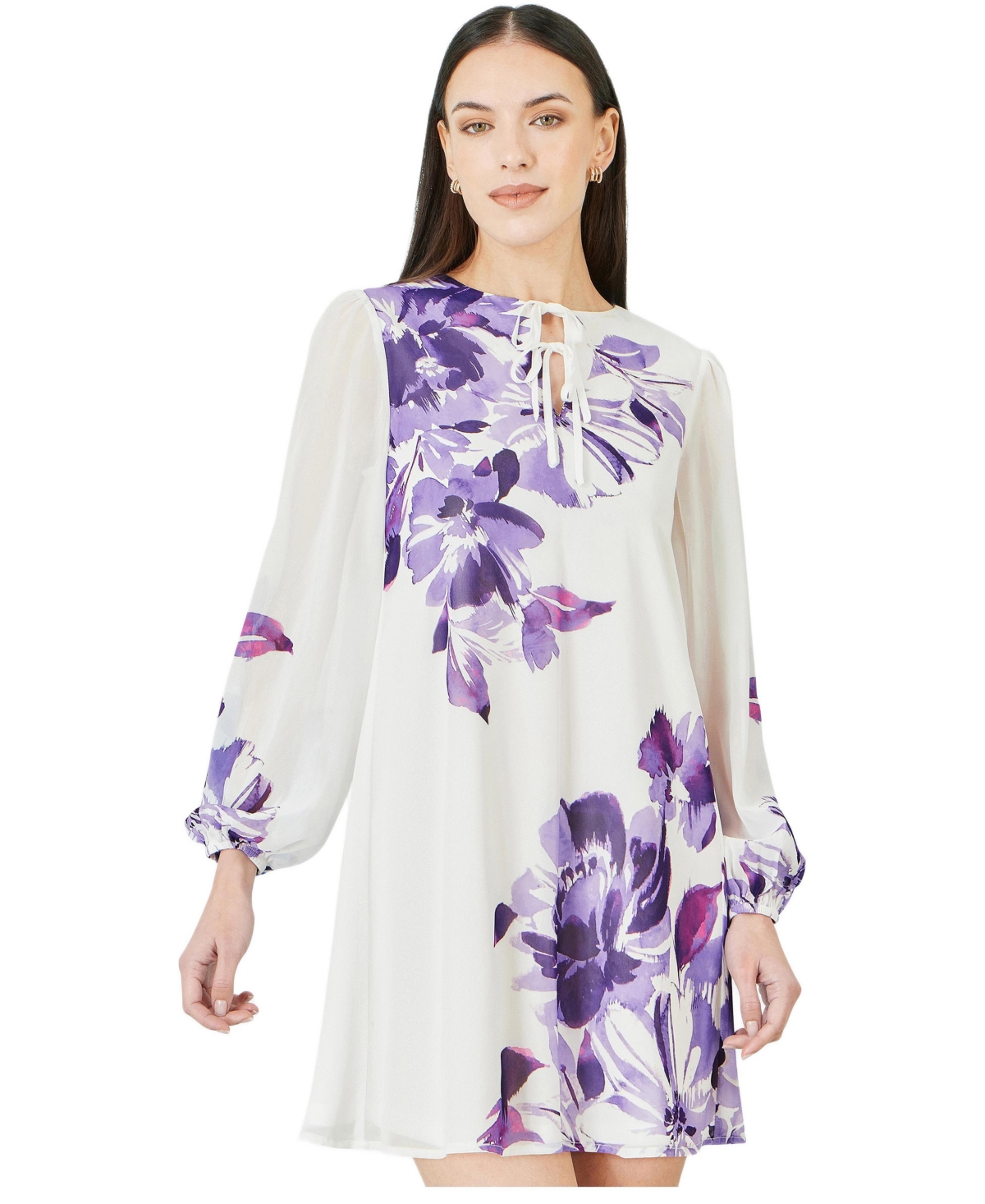 Yumi Women’s Keyhole Neck Floral Tunic Dress – Purple Yumi Women’s Keyhole Neck Floral Tunic Dress – Purple