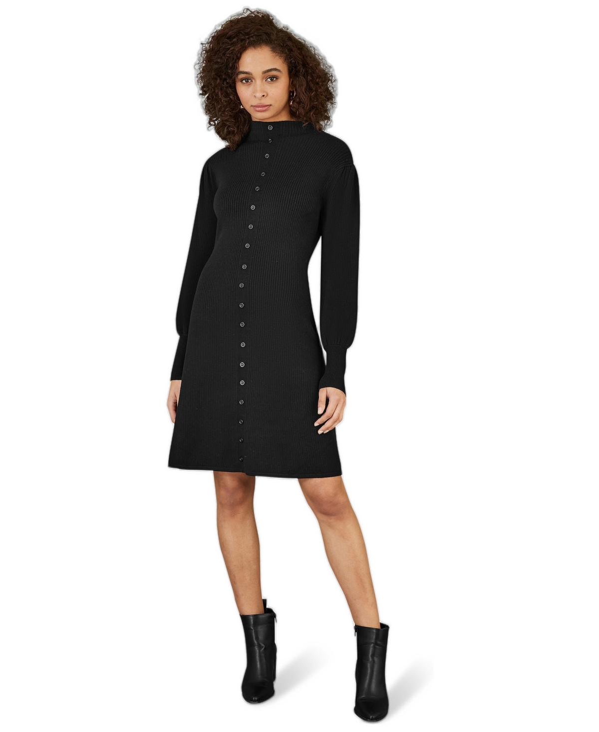 Yumi Women’s Knitted Button Up Midi Dress – Black