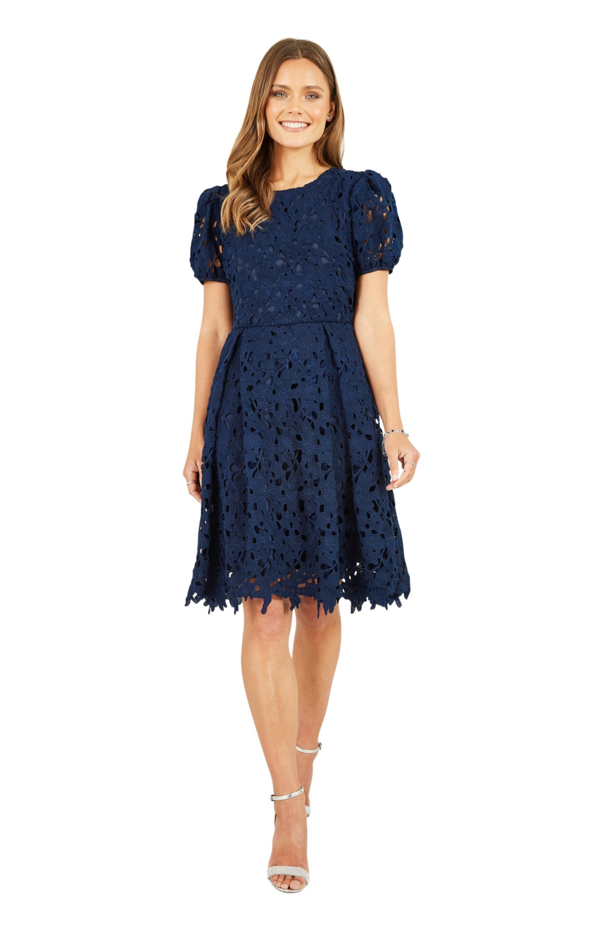Yumi Women’s Lace Puff Sleeve Skater Dress – Navy Yumi Women’s Lace Puff Sleeve Skater Dress – Navy