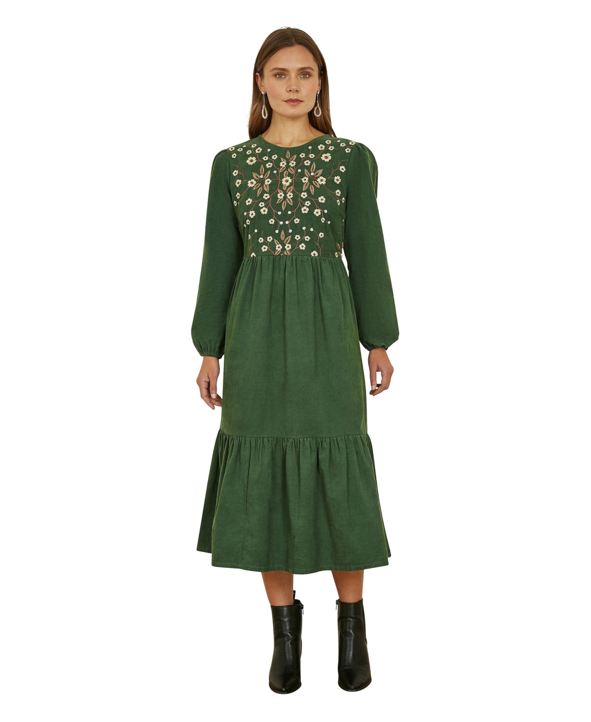 Yumi Women’s Long Sleeve Embroidered Midi Dress – Green Yumi Women’s Long Sleeve Embroidered Midi Dress – Green