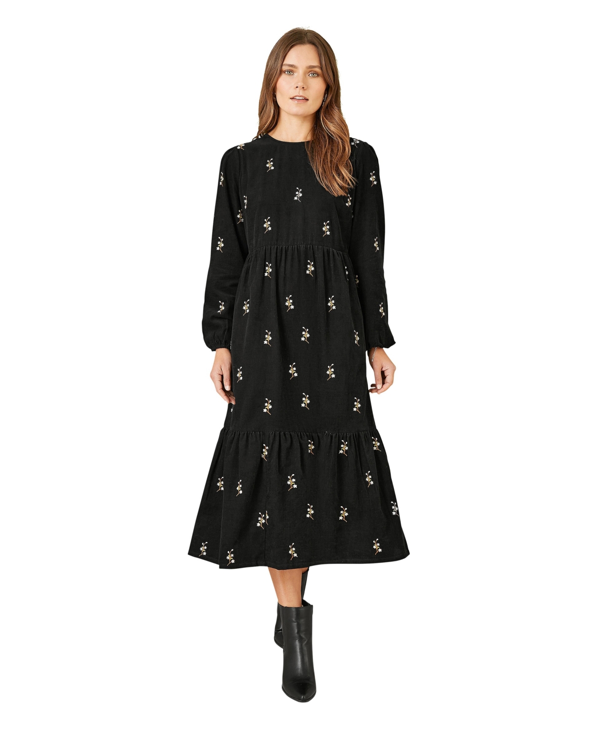 Yumi Women’s Long Sleeve Midi Floral Dress – Black Yumi Women’s Long Sleeve Midi Floral Dress – Black