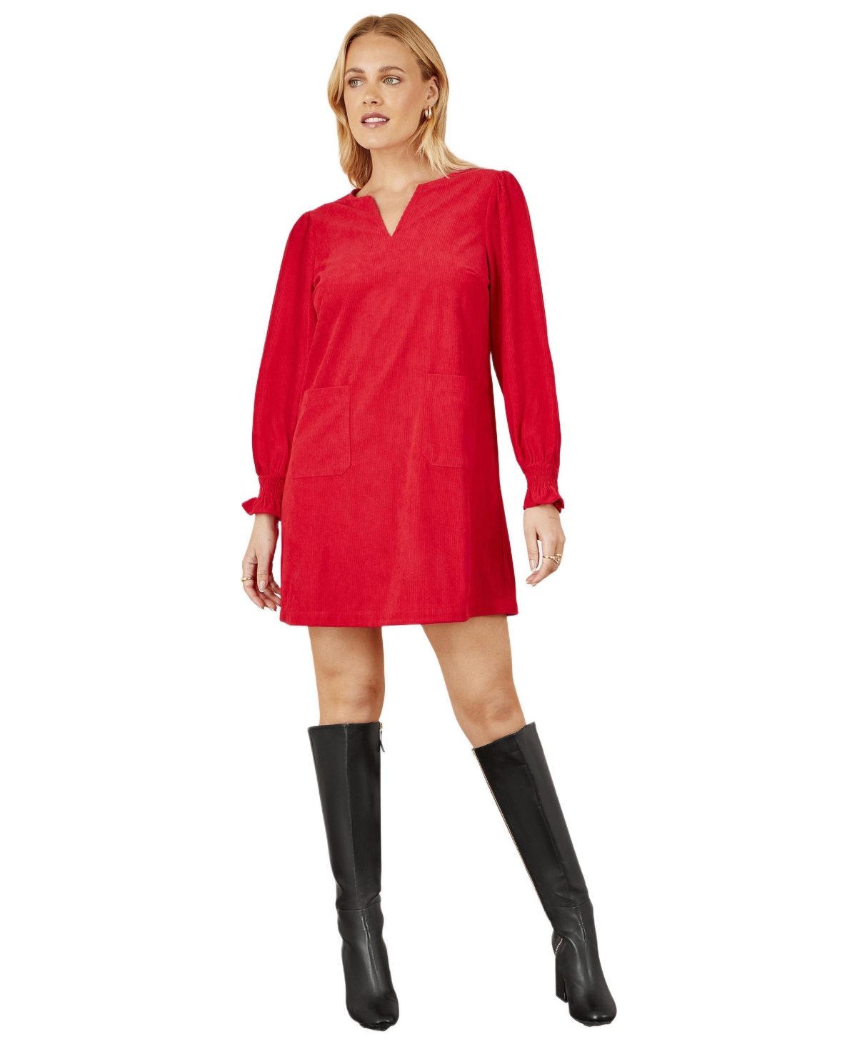 Yumi Women’s Long Sleeve V-Neck Mini Dress – Red Yumi Women’s Long Sleeve V-Neck Mini Dress – Red