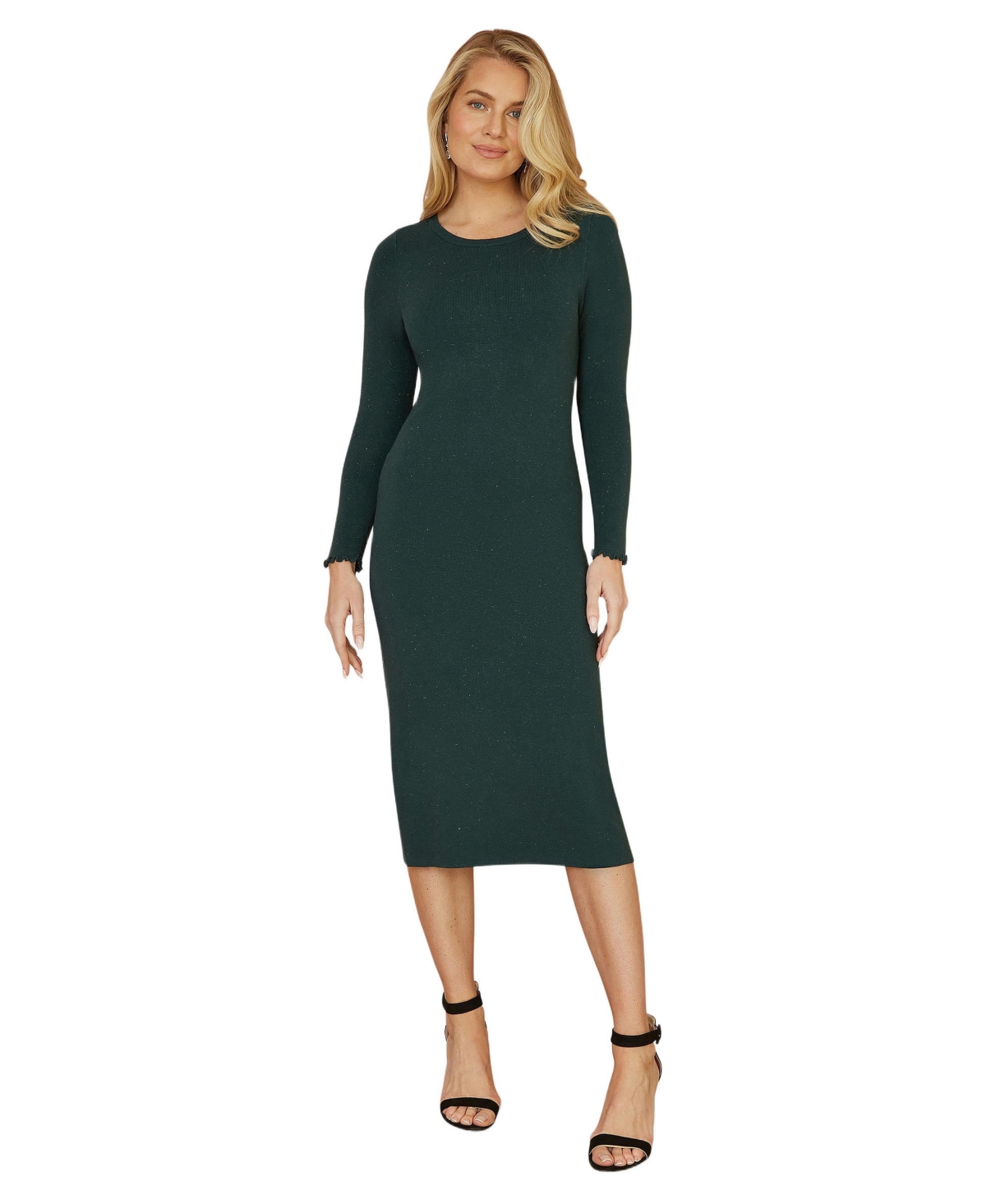 Yumi Women’s Luminous Sparkle Knit Midi Sweater Dress – Green Yumi Women’s Luminous Sparkle Knit Midi Sweater Dress – Green