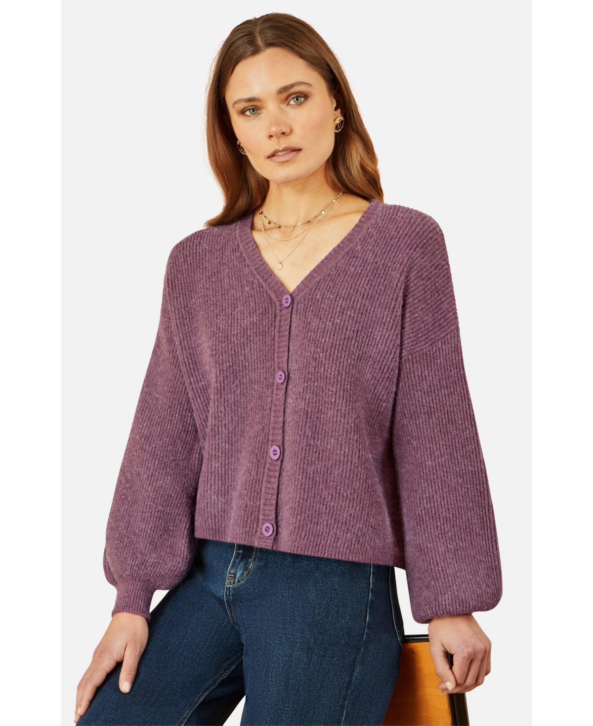 Yumi Women’s Marl Knit Cardigan – Purple Yumi Women’s Marl Knit Cardigan – Purple