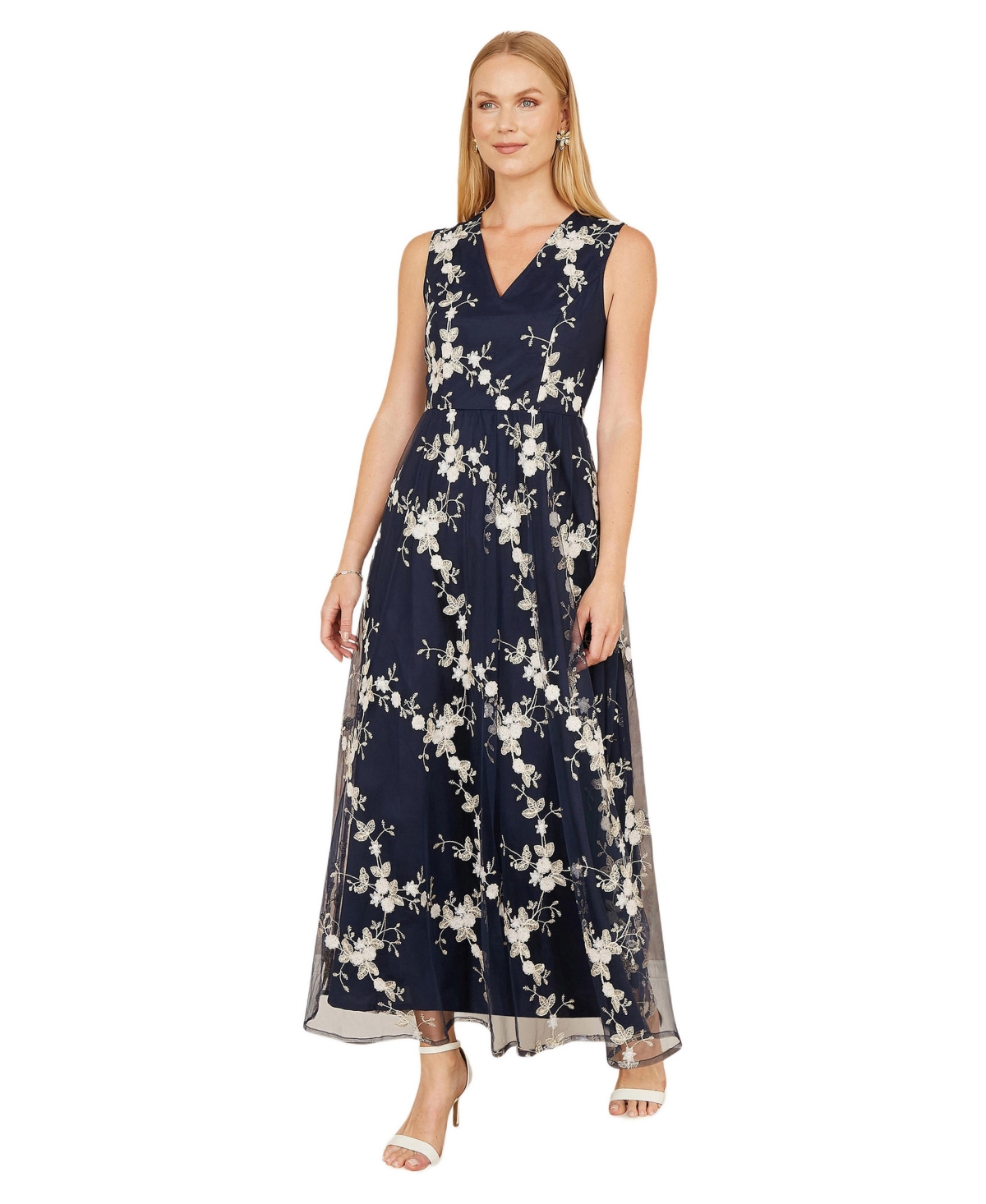 Yumi Women’s Mesh Embroidered Maxi Dress – Navy Yumi Women’s Mesh Embroidered Maxi Dress – Navy
