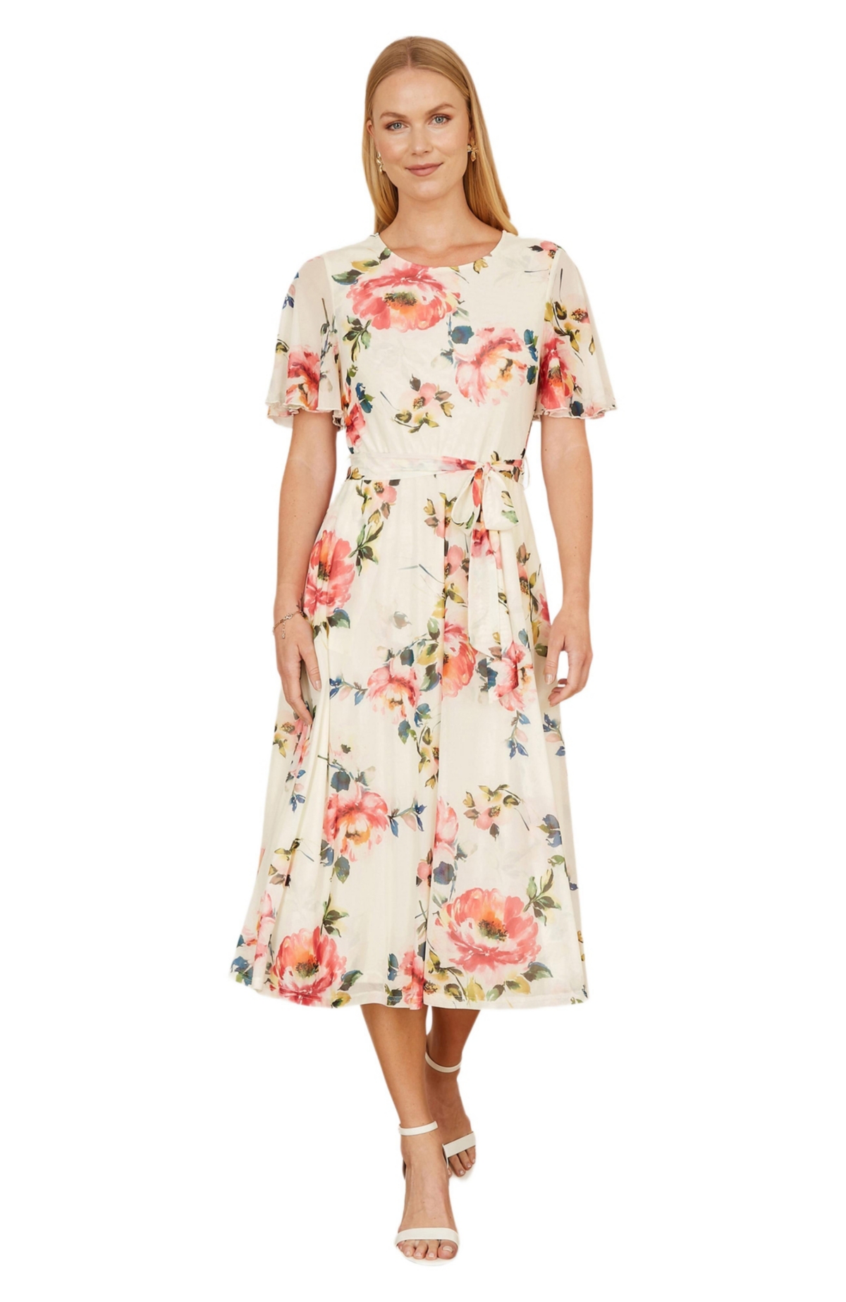 Yumi Women’s Mesh Floral Print Midi Dress – Ivory Yumi Women’s Mesh Floral Print Midi Dress – Ivory