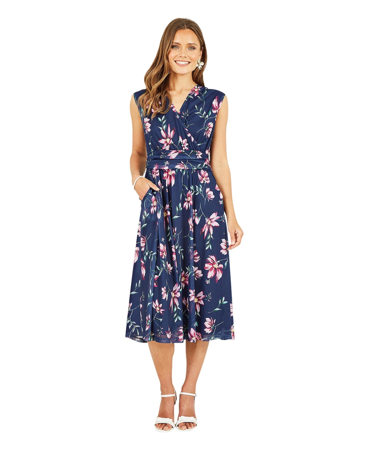 Yumi Women’s Mesh Stretch Midi Dress With Pockets – Navy Yumi Women’s Mesh Stretch Midi Dress With Pockets – Navy