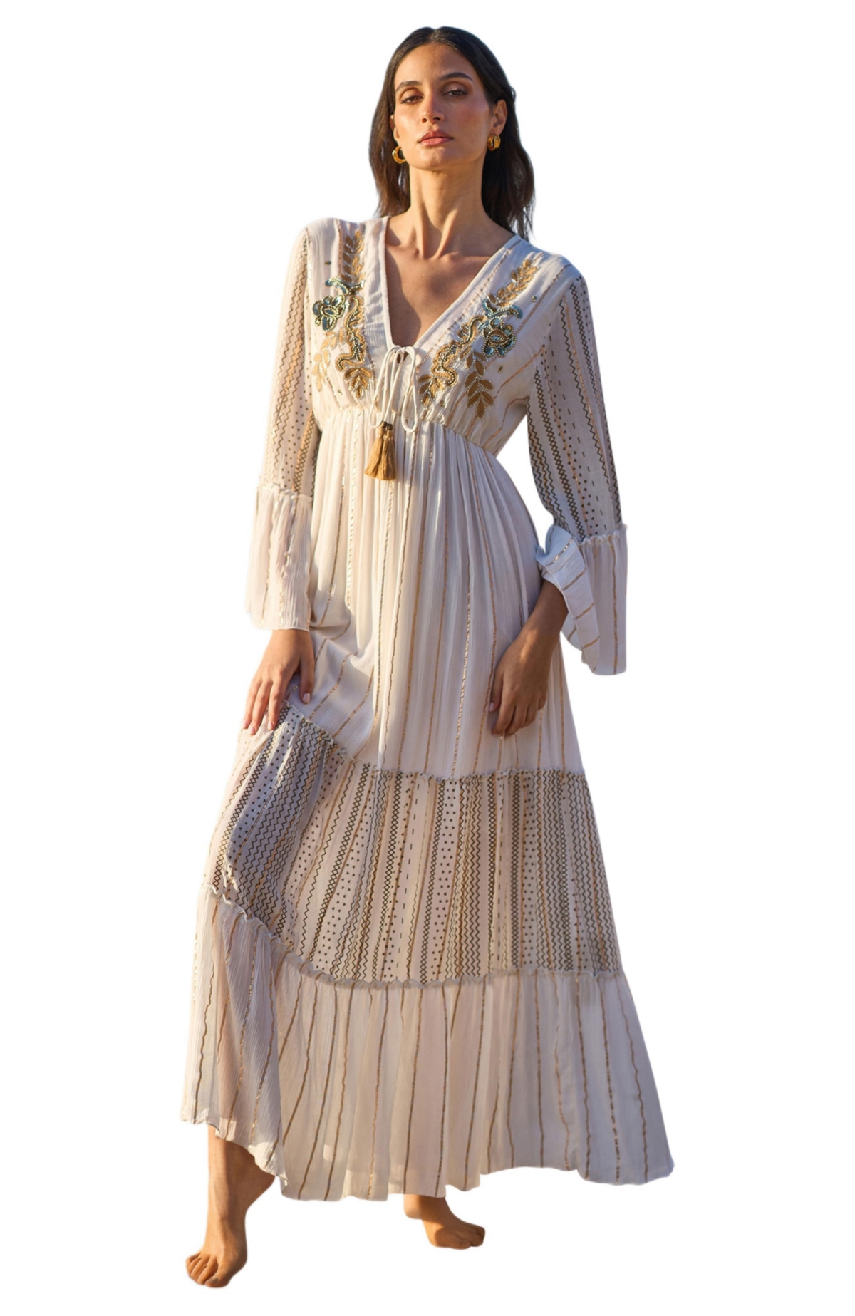Yumi Women’s Metallic Embellished Maxi Dress – White Yumi Women’s Metallic Embellished Maxi Dress – White