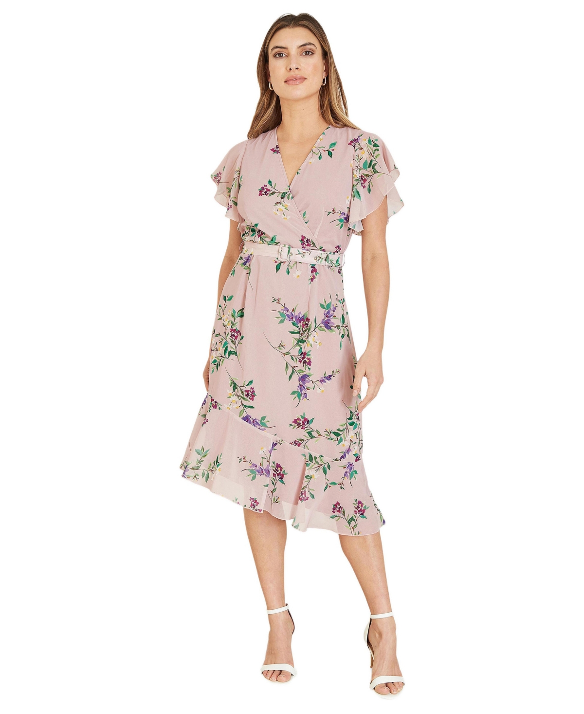 Yumi Women’s Midi Dress With Frill Details – Pink