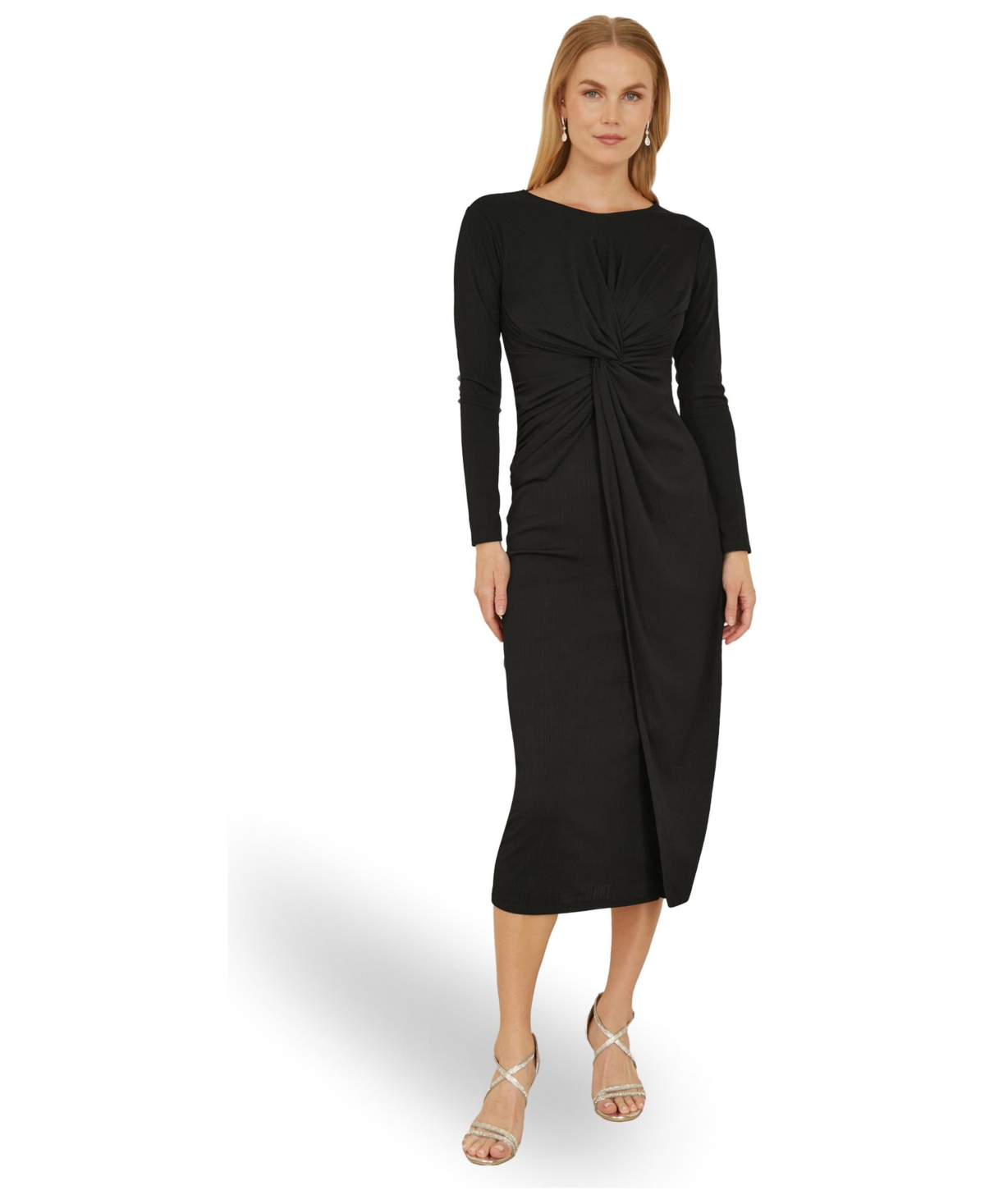 Yumi Women’s Midi Fitted Stretch Dress – Black