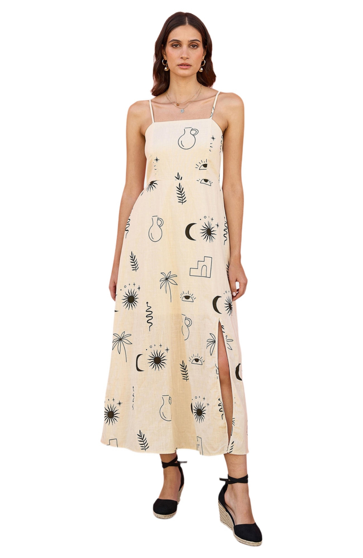 Yumi Women’s Mystic Print Midi Dress – Ivory