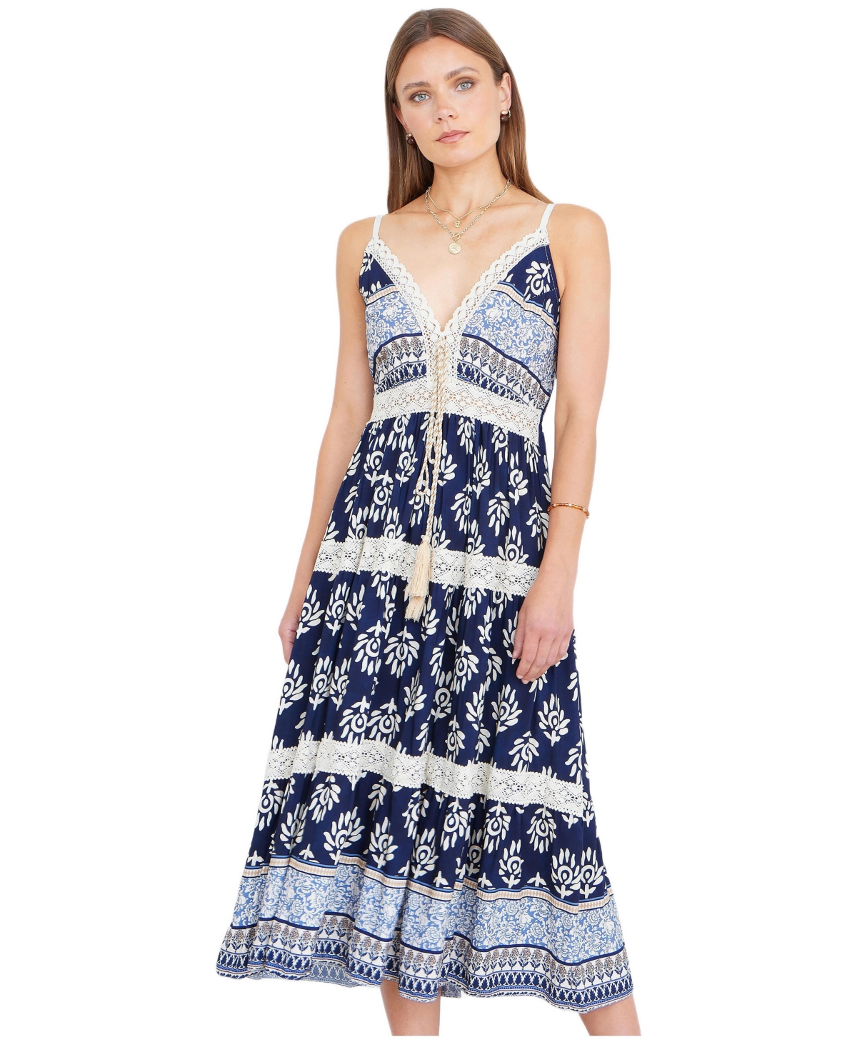 Yumi Women’s Paisley Print Midi Sun Dress – Navy Yumi Women’s Paisley Print Midi Sun Dress – Navy