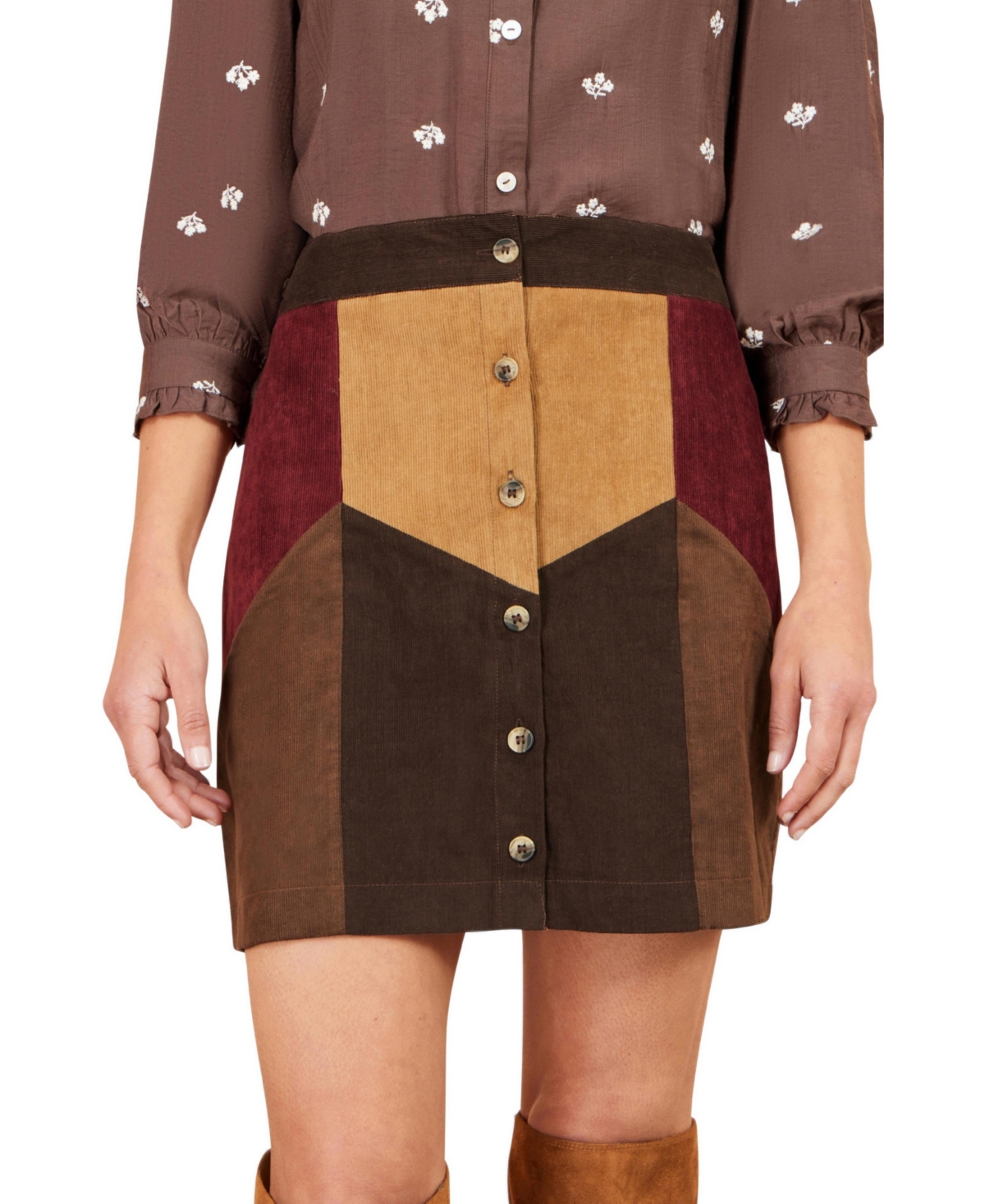Yumi Women’s Patchwork Cord Mini Skirt – Multi