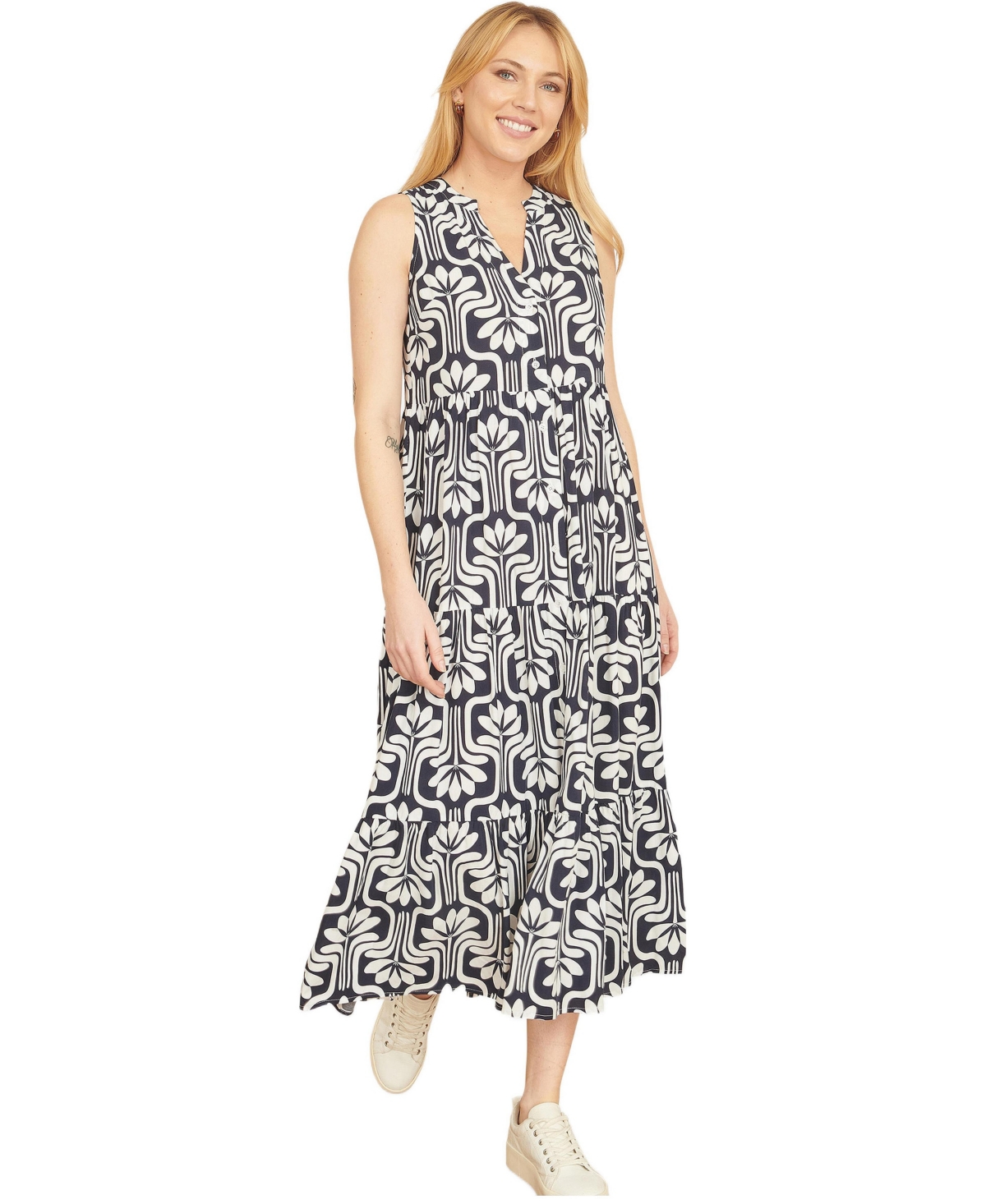 Yumi Women’s Retro Print Relaxed Midi Dress – Navy Yumi Women’s Retro Print Relaxed Midi Dress – Navy