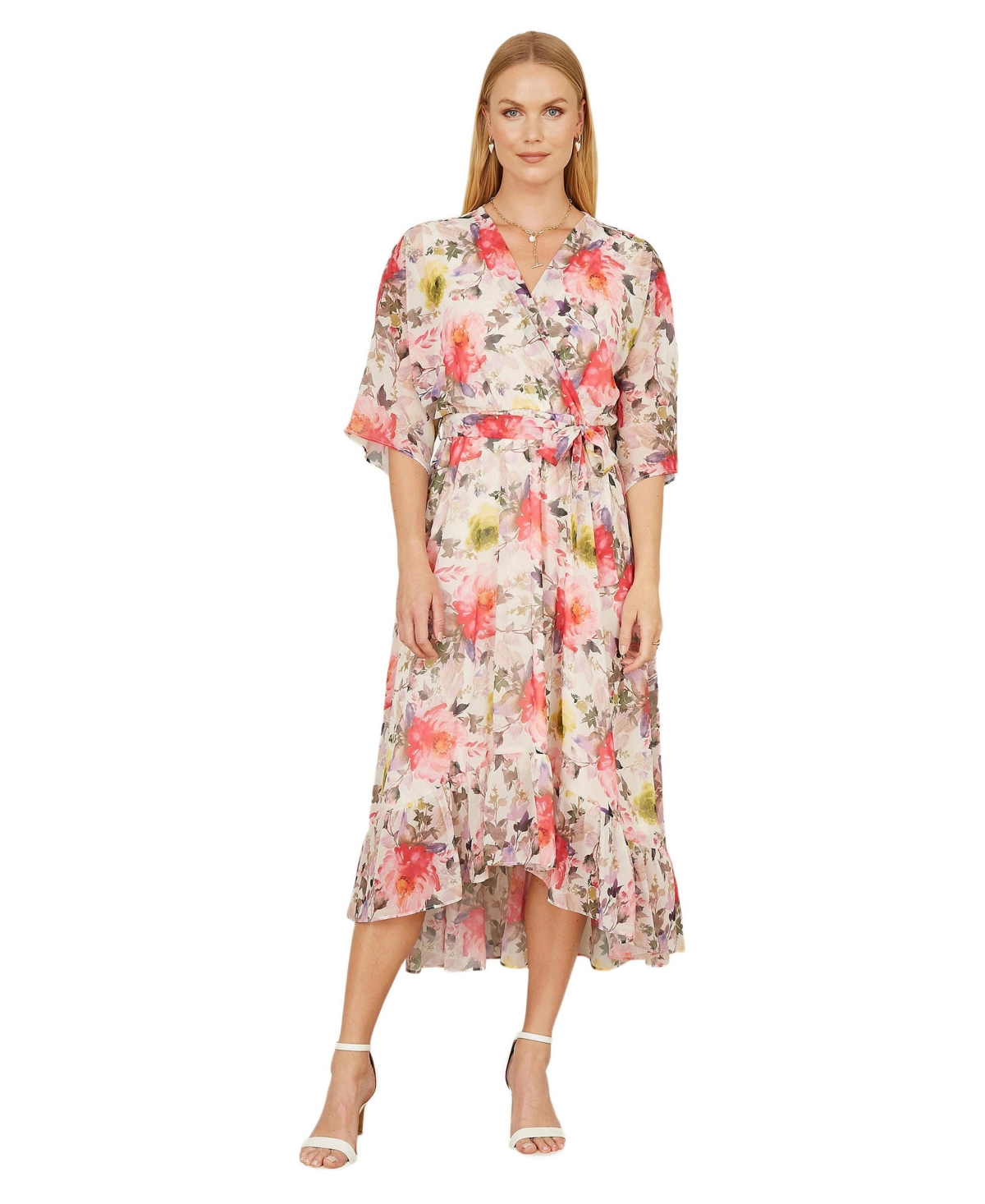 Yumi Women’s Ruffle-Hem Wrap Midi Dress – Ivory Yumi Women’s Ruffle-Hem Wrap Midi Dress – Ivory