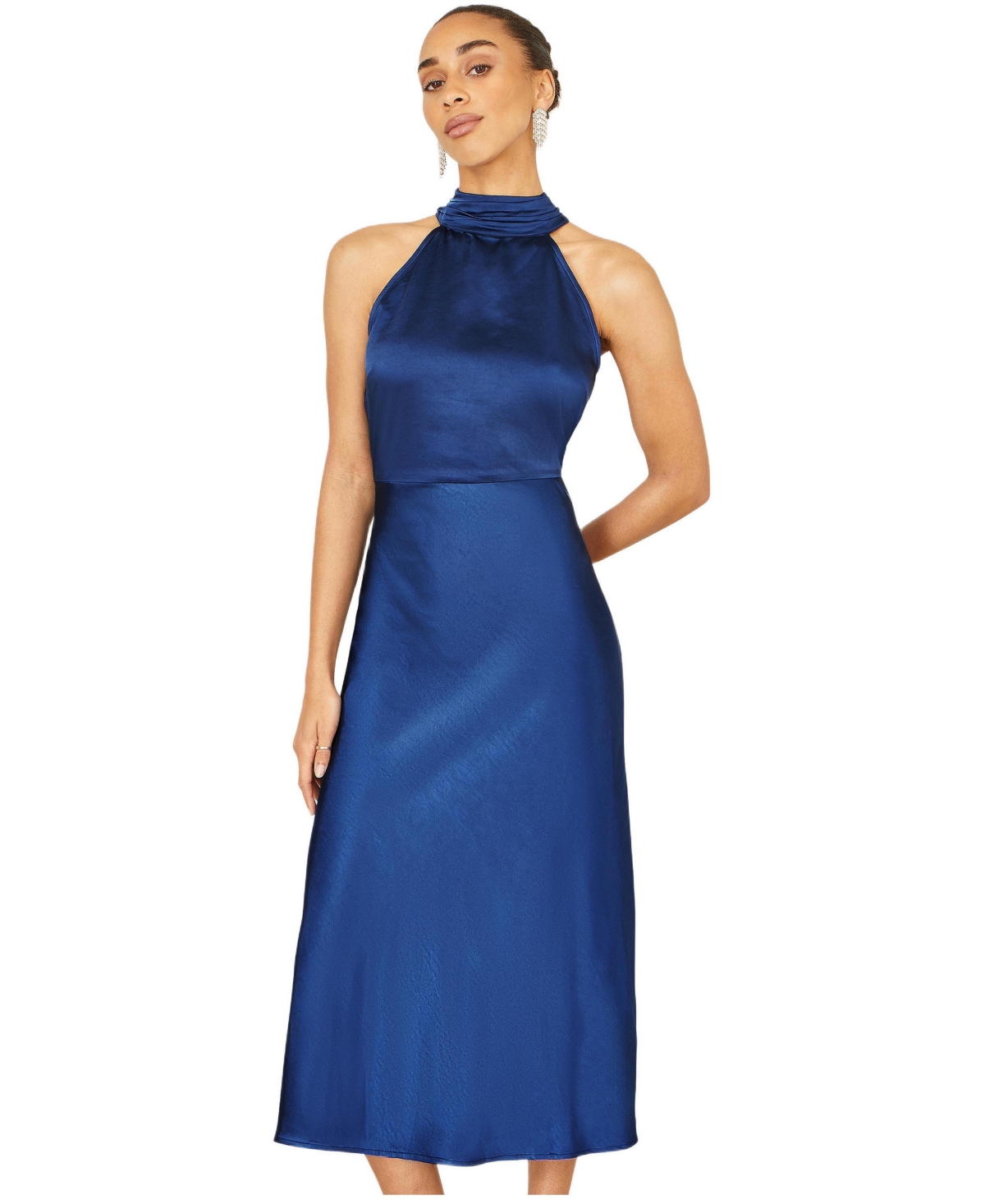 Yumi Women’s Satin Halter Neck Midi Dress – Navy Yumi Women’s Satin Halter Neck Midi Dress – Navy