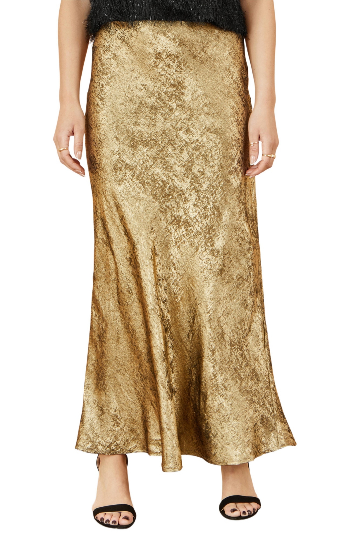 Yumi Women’s Satin Midi Skirt – Gold