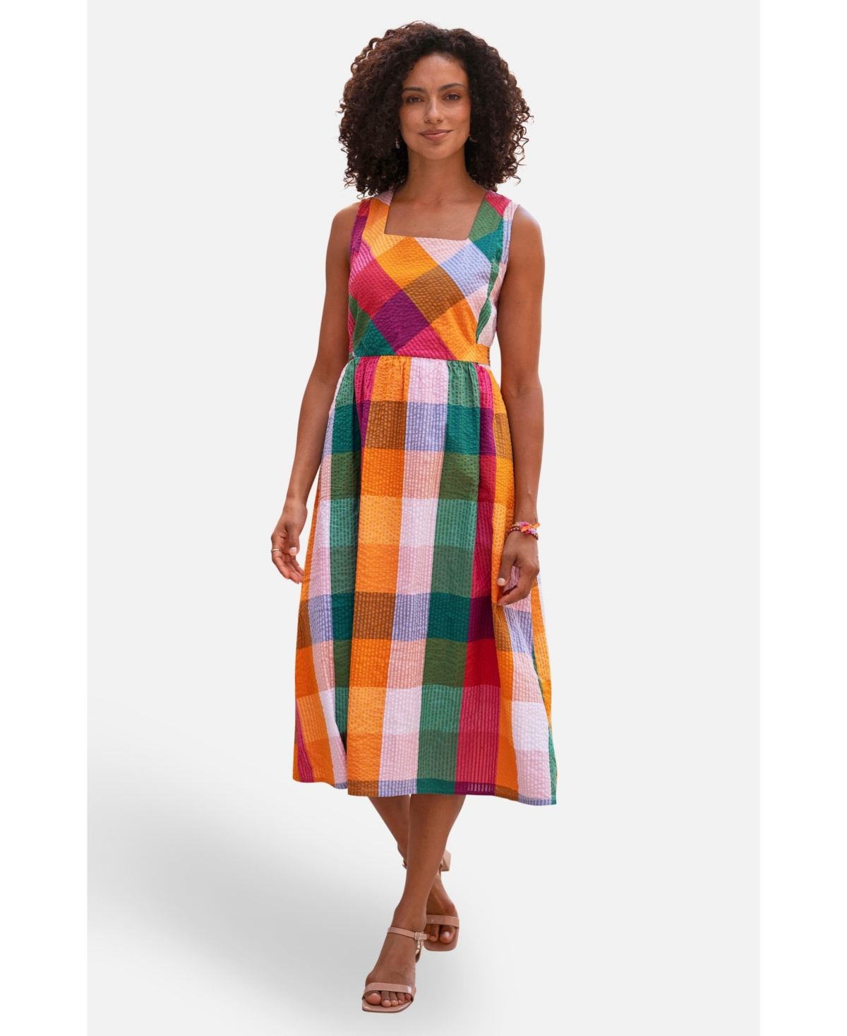 Yumi Women’s Seersucker Cotton Midi Sun Dress – Multi