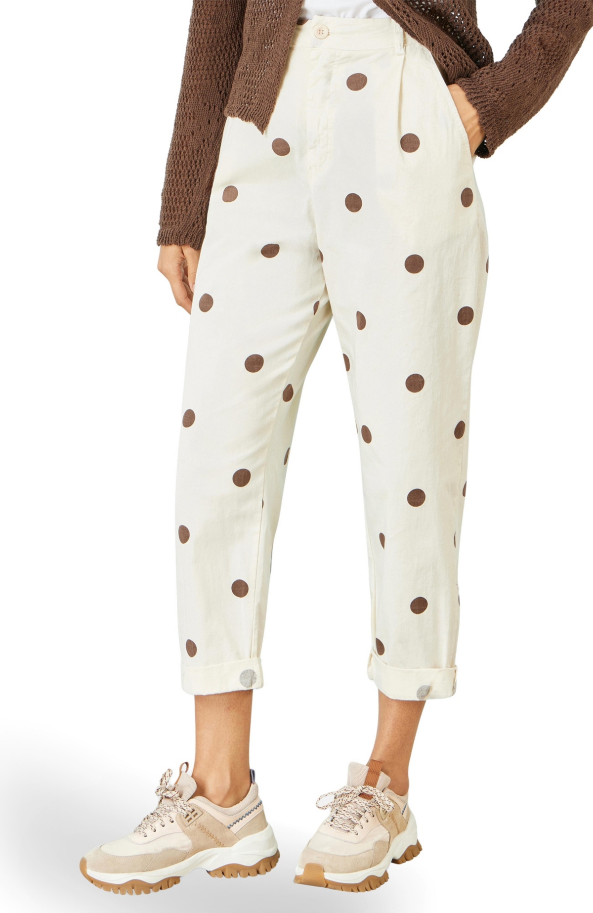Yumi Women’s Spot Print Cotton Canvas Chinos – Ivory Yumi Women’s Spot Print Cotton Canvas Chinos – Ivory