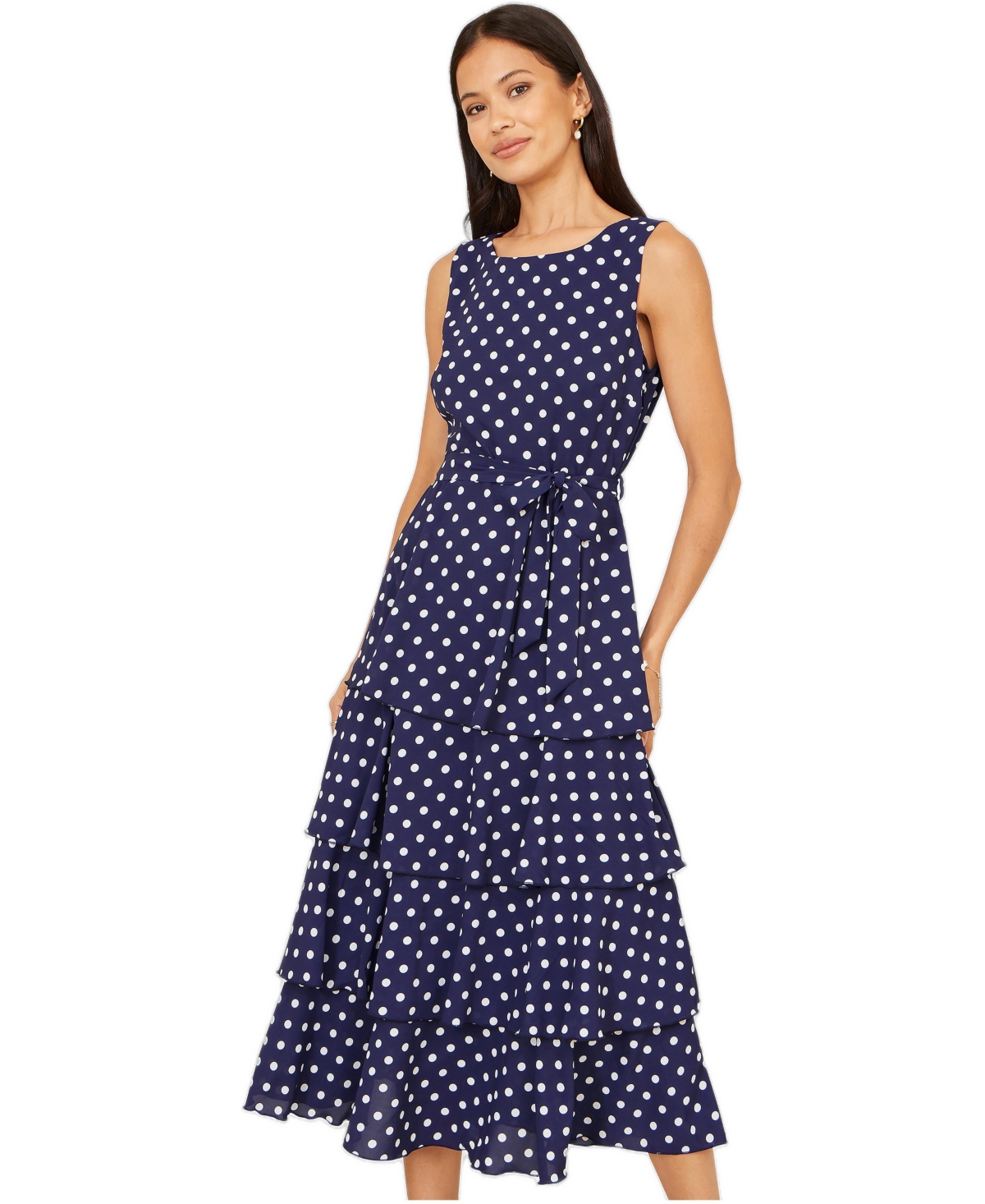 Yumi Women’s Spot Tiered Midi Dress – Navy