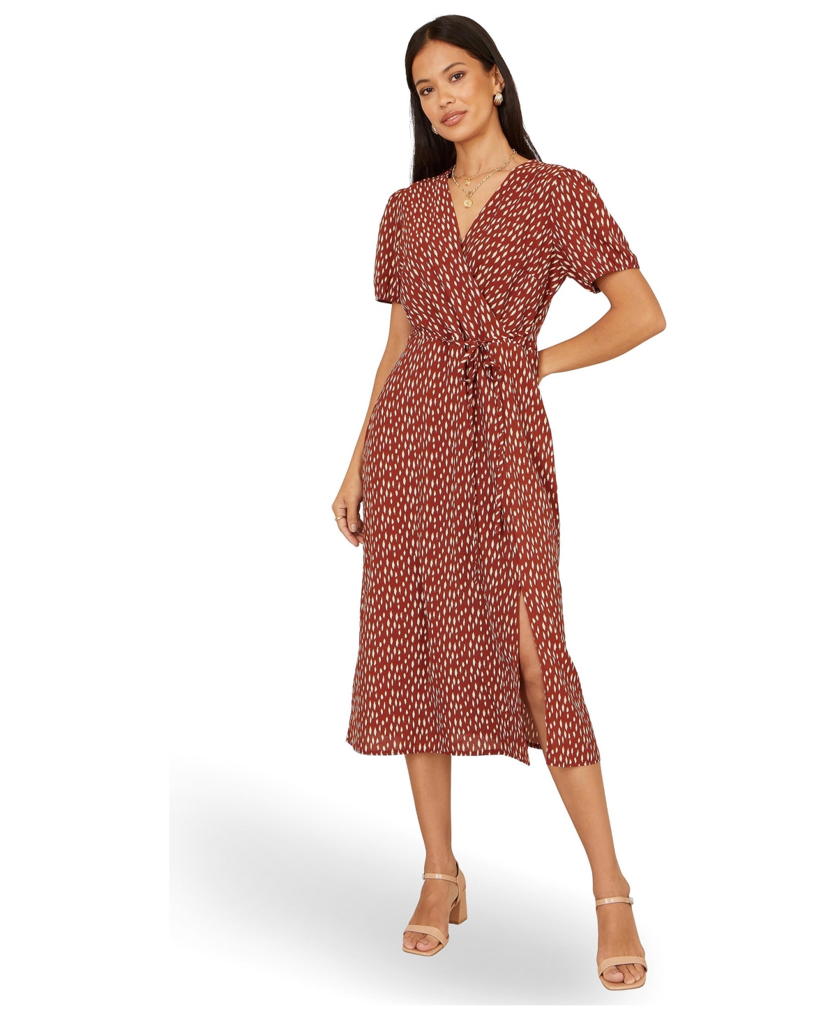 Yumi Women’s Spot Wrap Midi Dress – Brown Yumi Women’s Spot Wrap Midi Dress – Brown