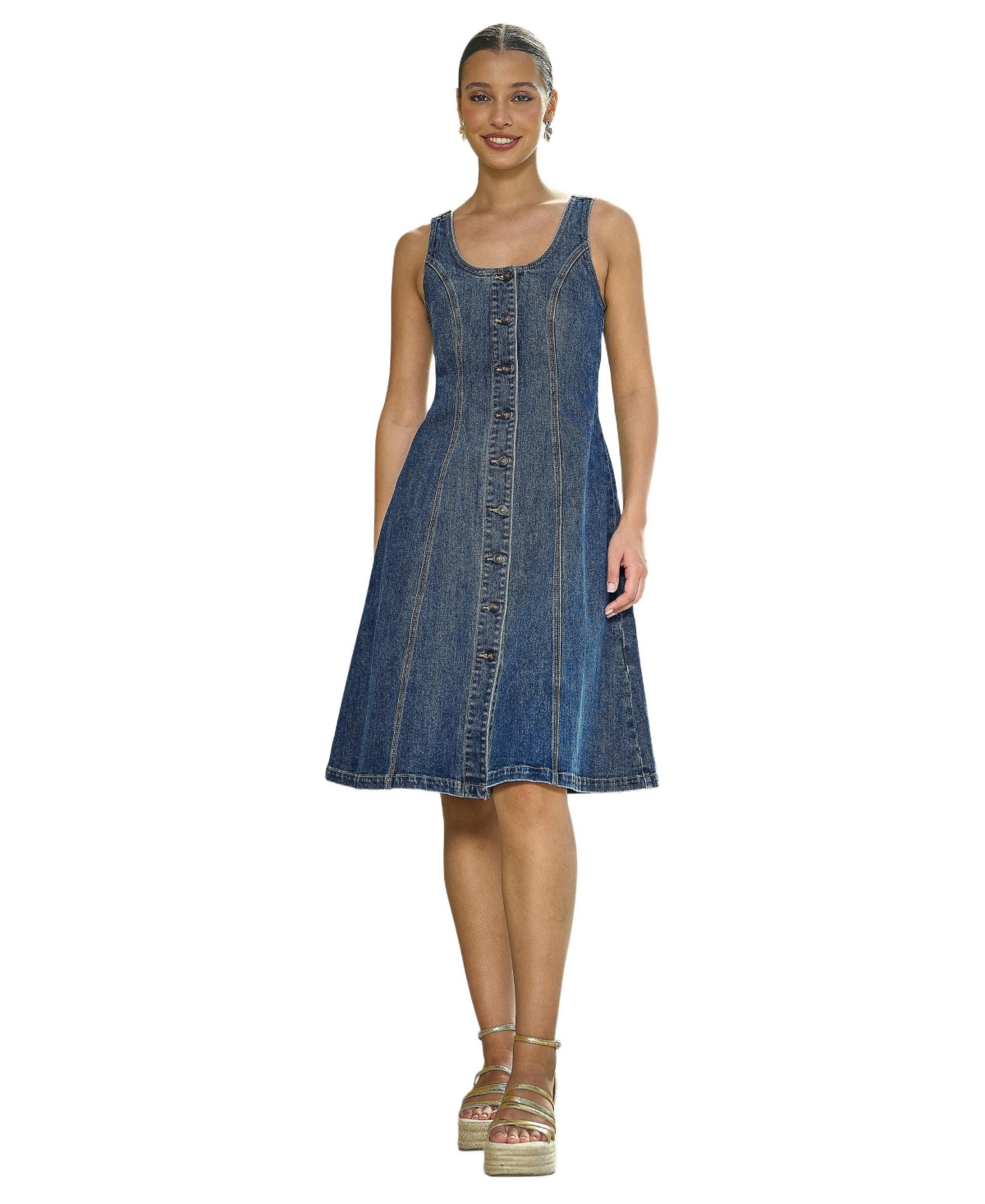 Yumi Women’s Stretch Denim Panel Fitted Dress – Blue Yumi Women’s Stretch Denim Panel Fitted Dress – Blue